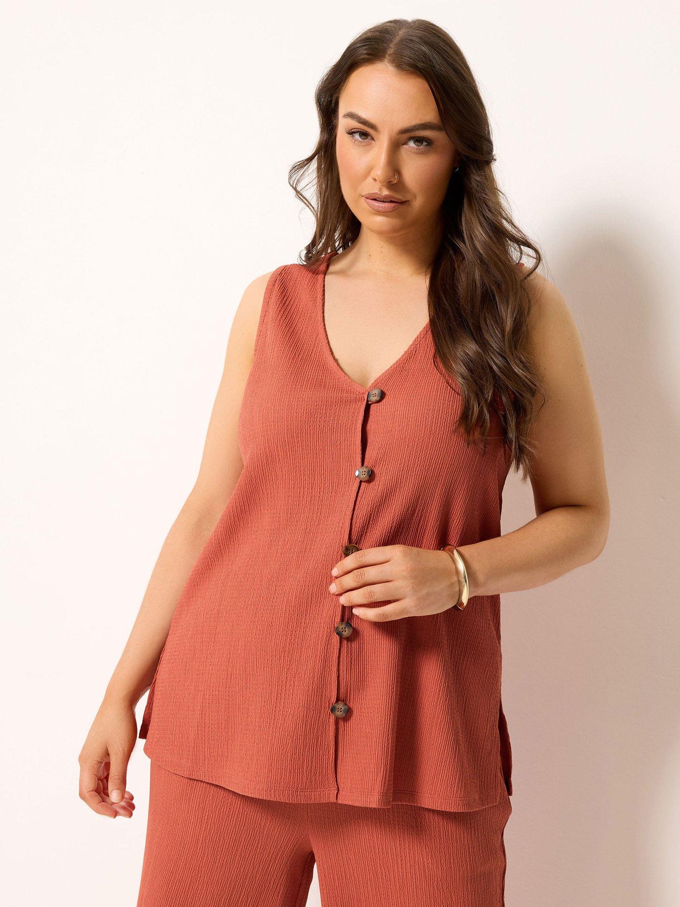 Yours Curve Textured Waistcoat Co Ord - Orange
