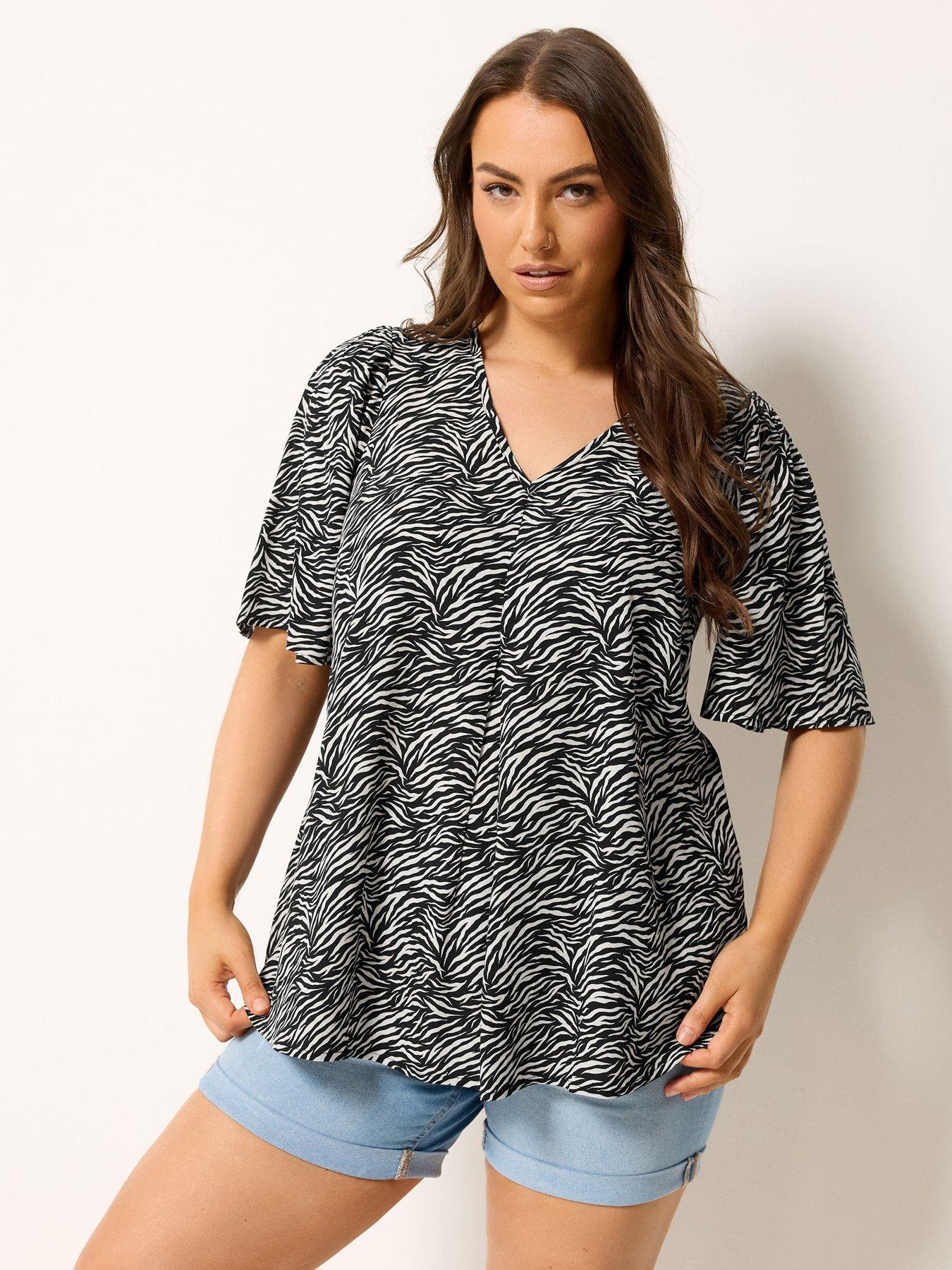 Yours Curve Zebra Print Notch Neck Blouse - Black