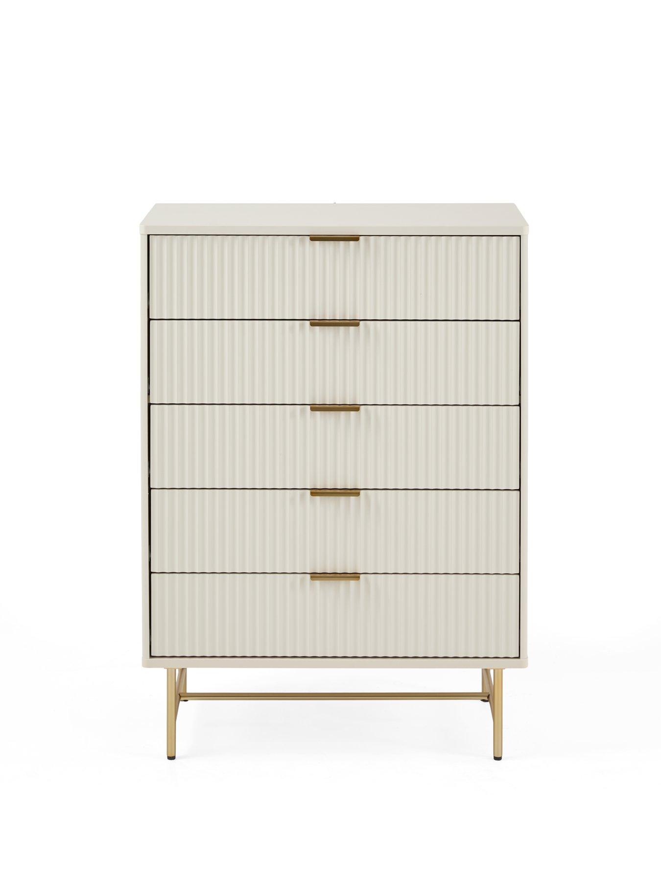 Image 5 of 7 of The Very Collection Cora 3 Piece Package - 5 Drawer Chest and Pair of 2 Drawer Bedside Chests - Ivory/Brass