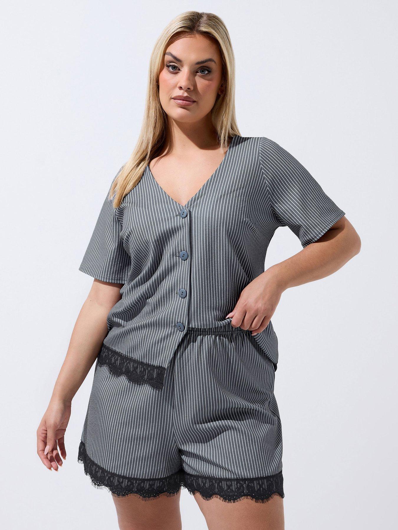 Yours Curve Pinstripe Lace Short - Grey