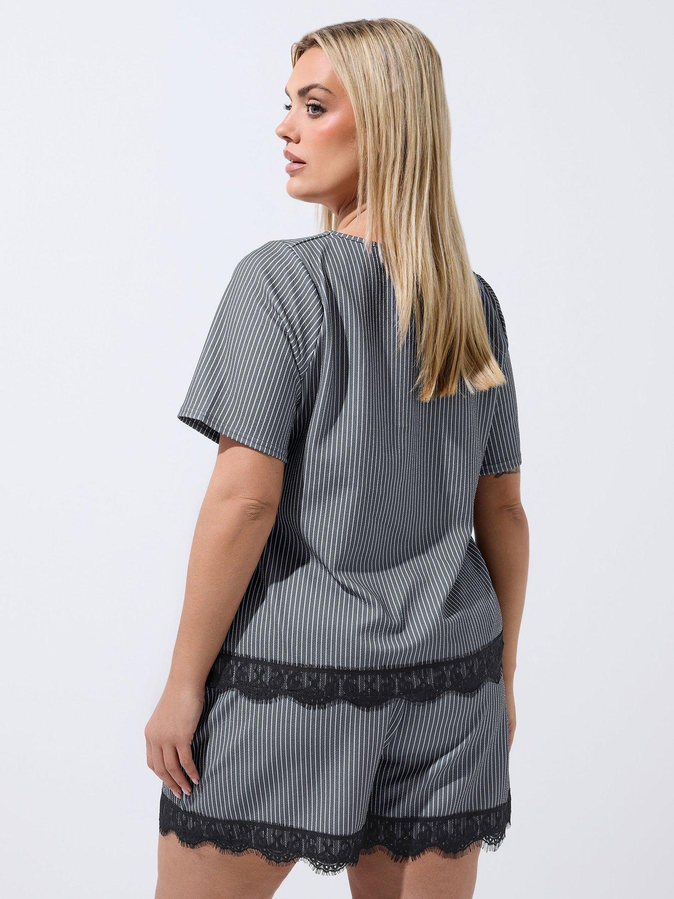 Image 2 of 4 of Yours Curve Pinstripe Lace Short - Grey