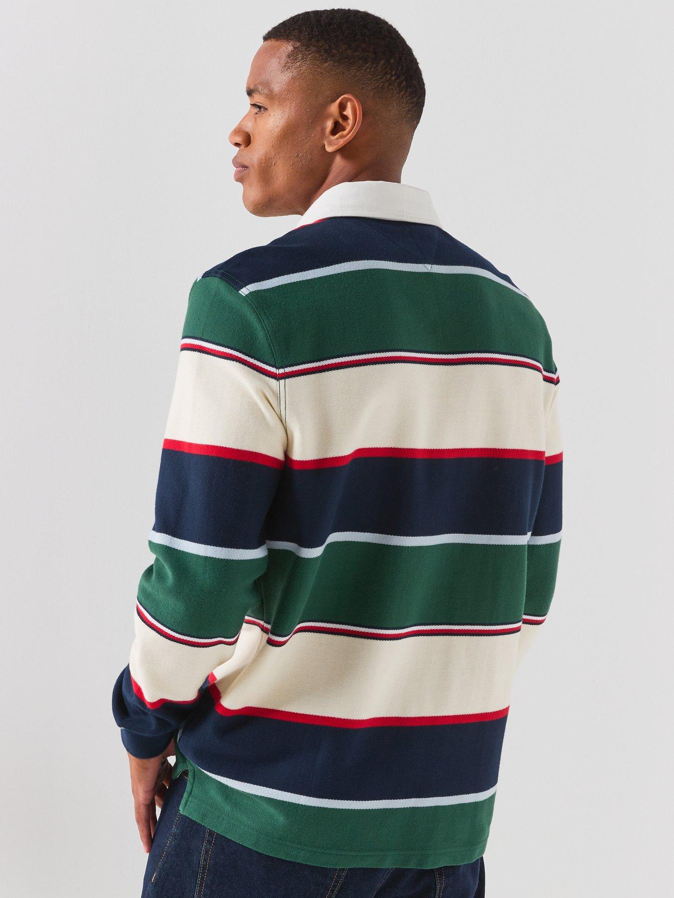 Image 2 of 6 of Tommy Jeans Mens Relaxed Varsity Stripe Long Sleeve Polo Shirt - Green