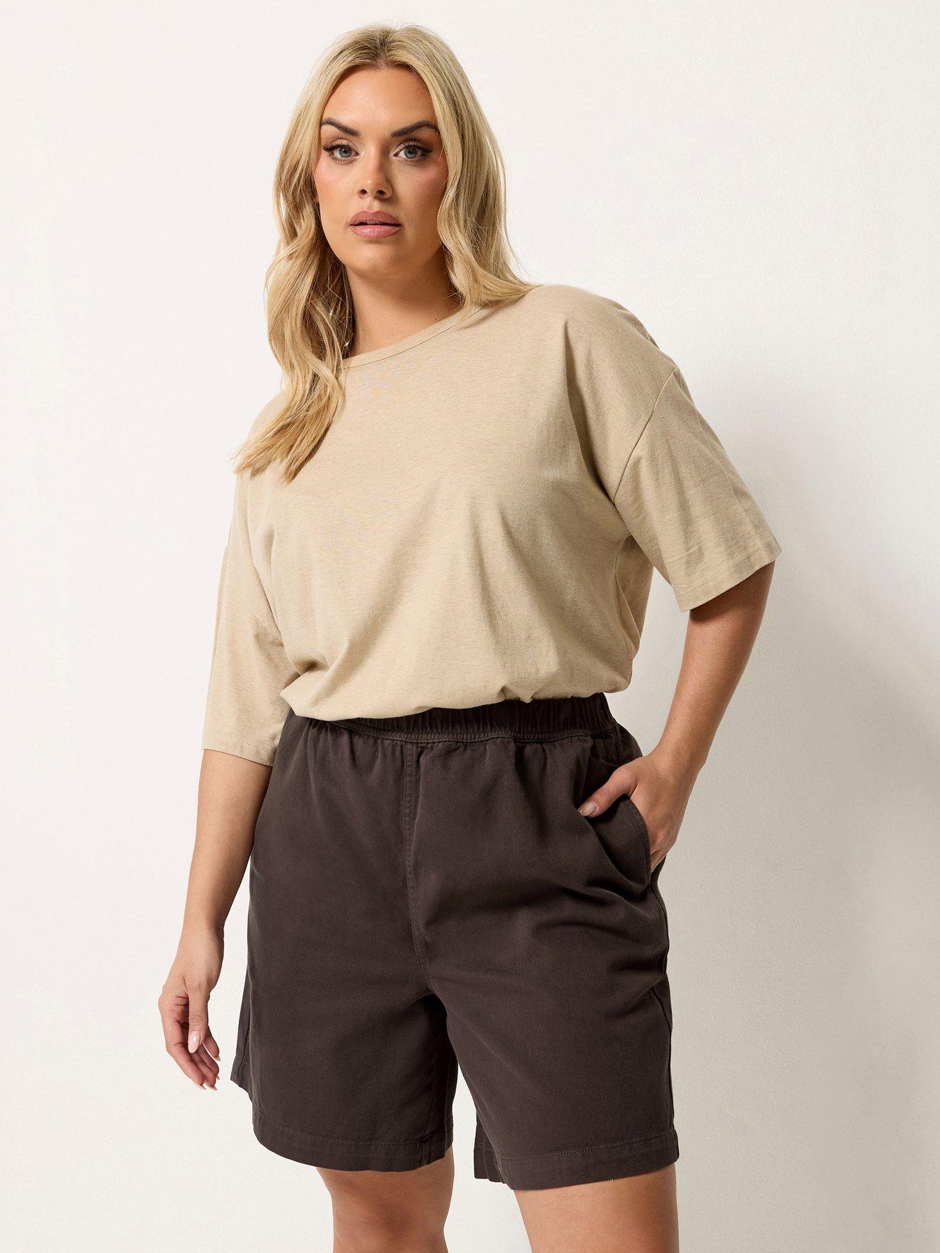 Yours Curve Casual Denim Shorts - Brown