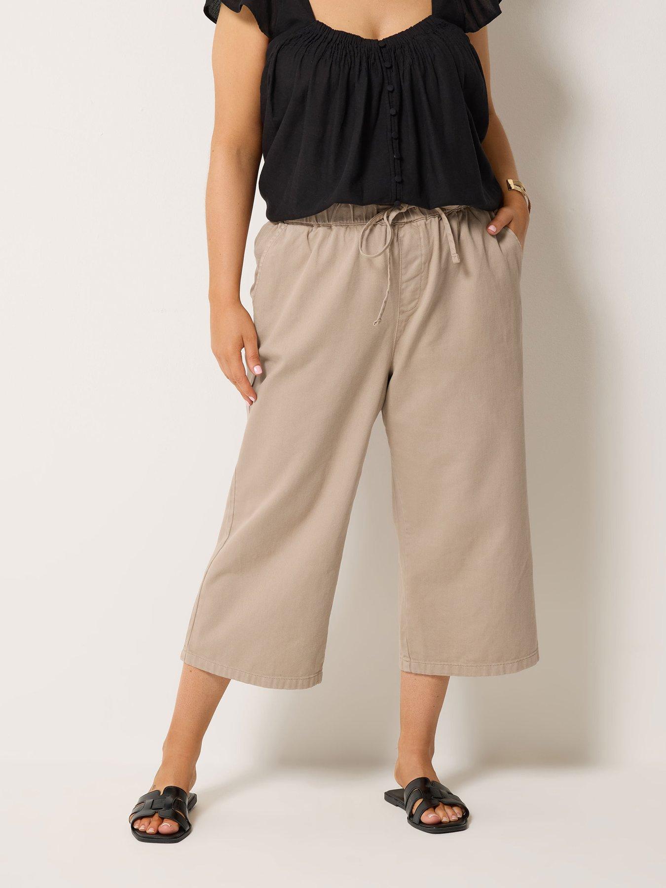 Yours Curve Pull On Crop Trousers - Brown