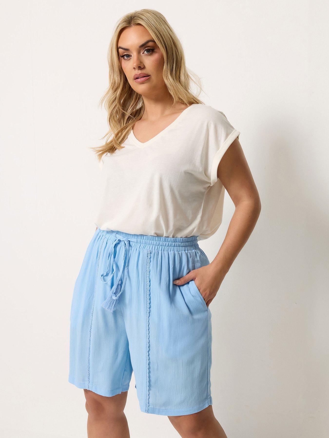 Yours Curve Scallop Front Trim Shorts - Blue