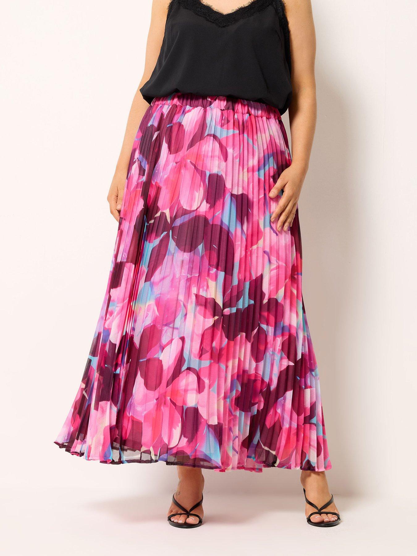 Yours Curve Chiffon Printed Maxi Skirt - Pink