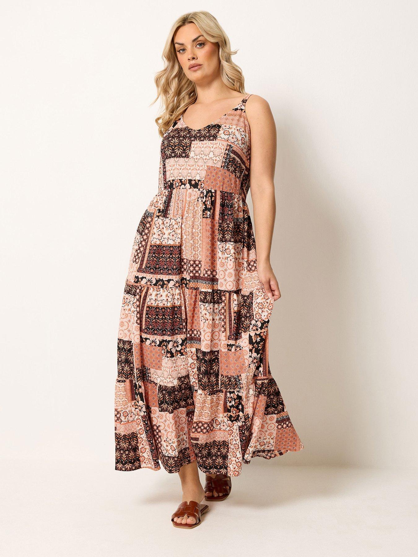 Image 1 of 4 of Yours Curve Strappy Tiered Midaxi Dress - Orange