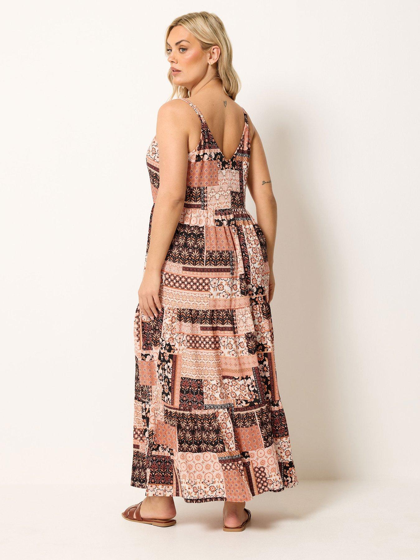 Image 2 of 4 of Yours Curve Strappy Tiered Midaxi Dress - Orange