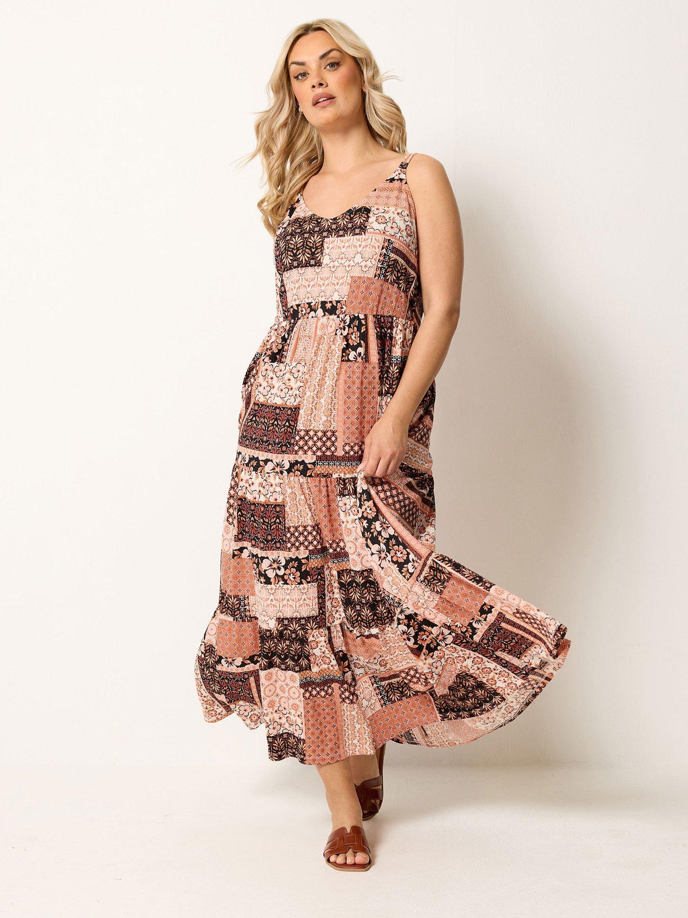 Image 3 of 4 of Yours Curve Strappy Tiered Midaxi Dress - Orange