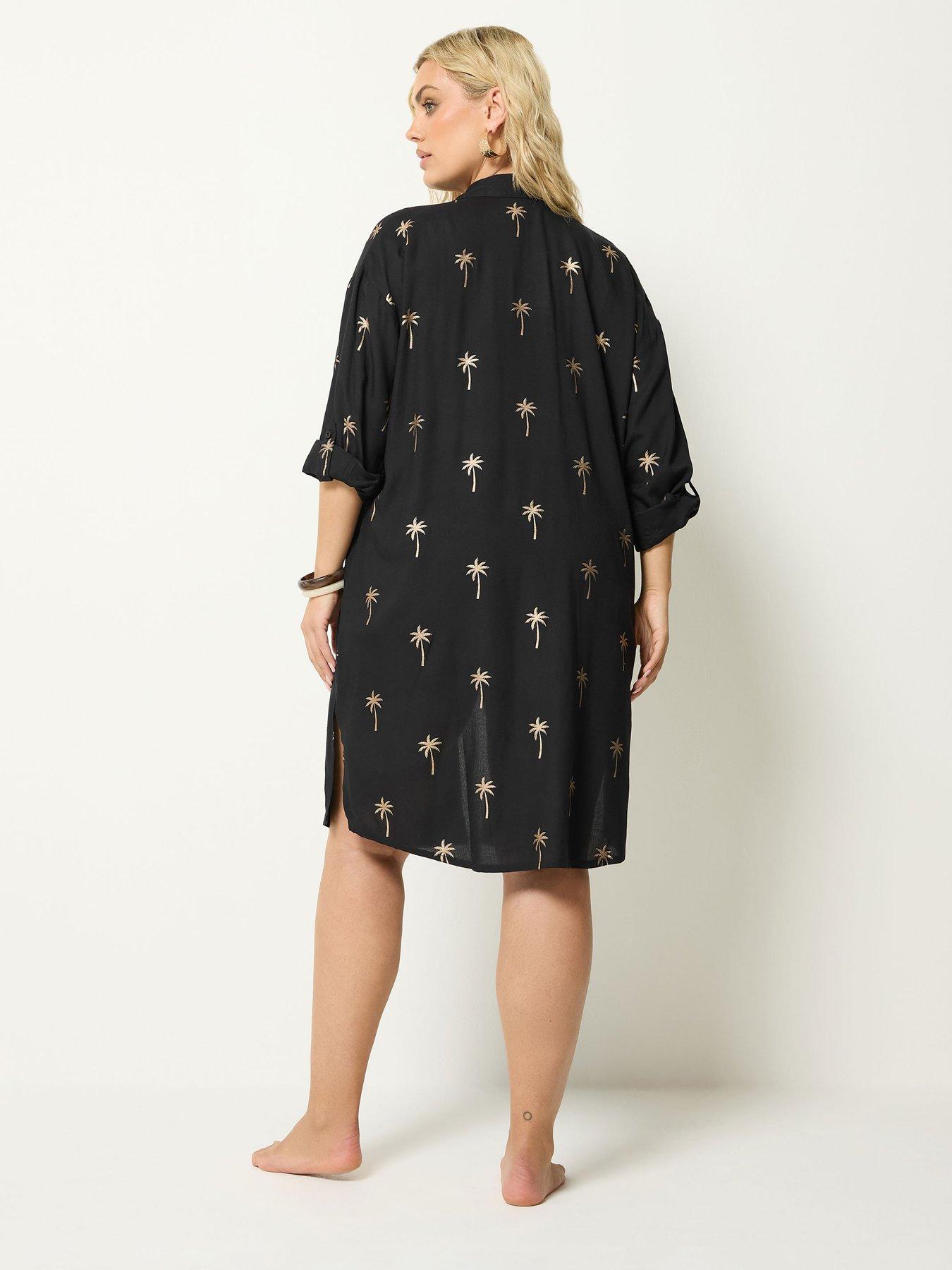 Image 2 of 4 of Yours Curve Palm Tree Shirt Dress - Black
