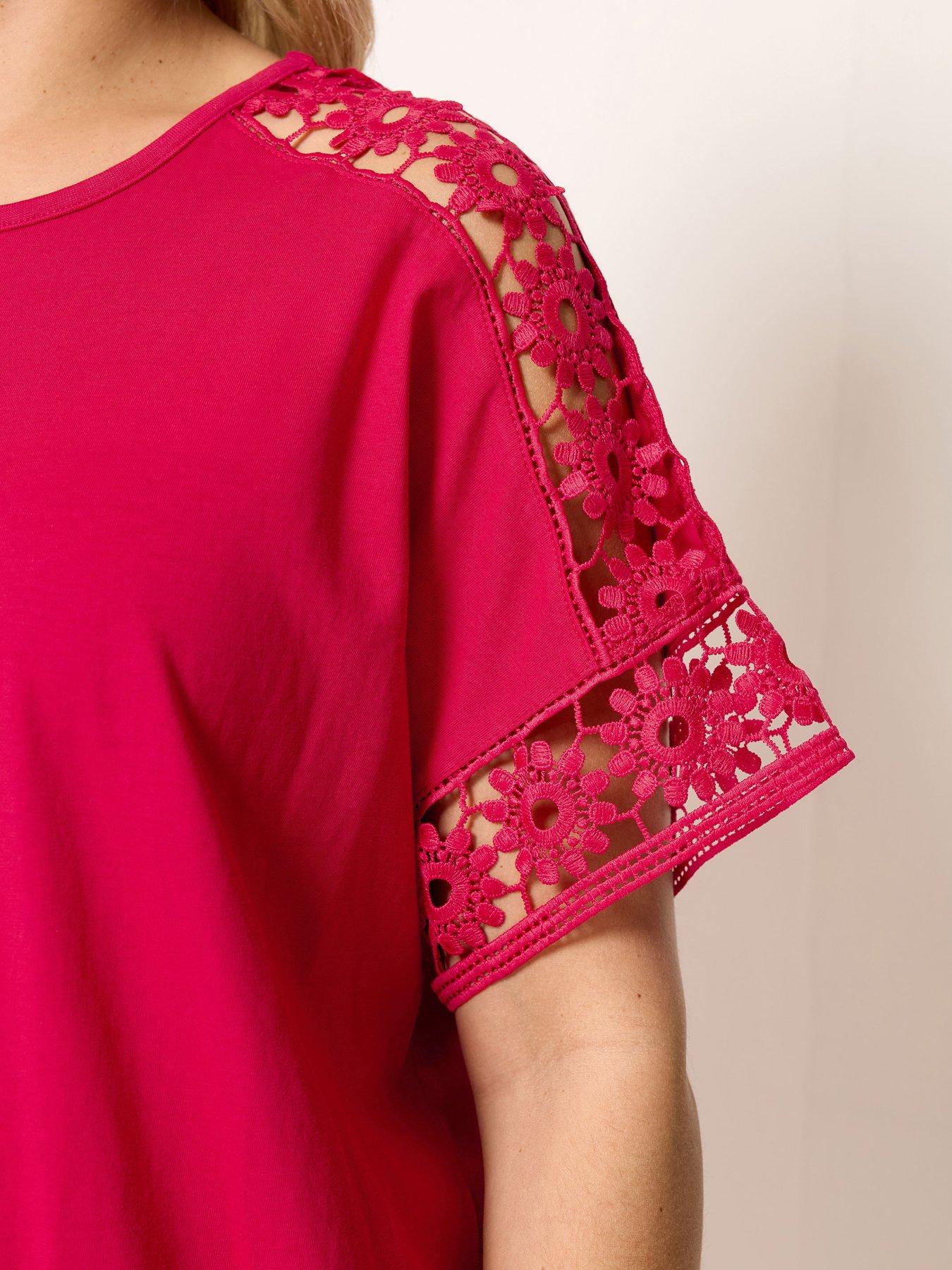 Image 4 of 4 of Yours Curve Boxy Crochet T-Shirt - Red
