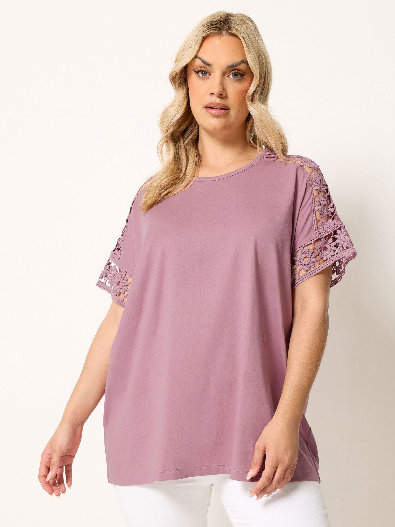 Image 1 of 4 of Yours Curve Boxy Crochet T-Shirt - Pink