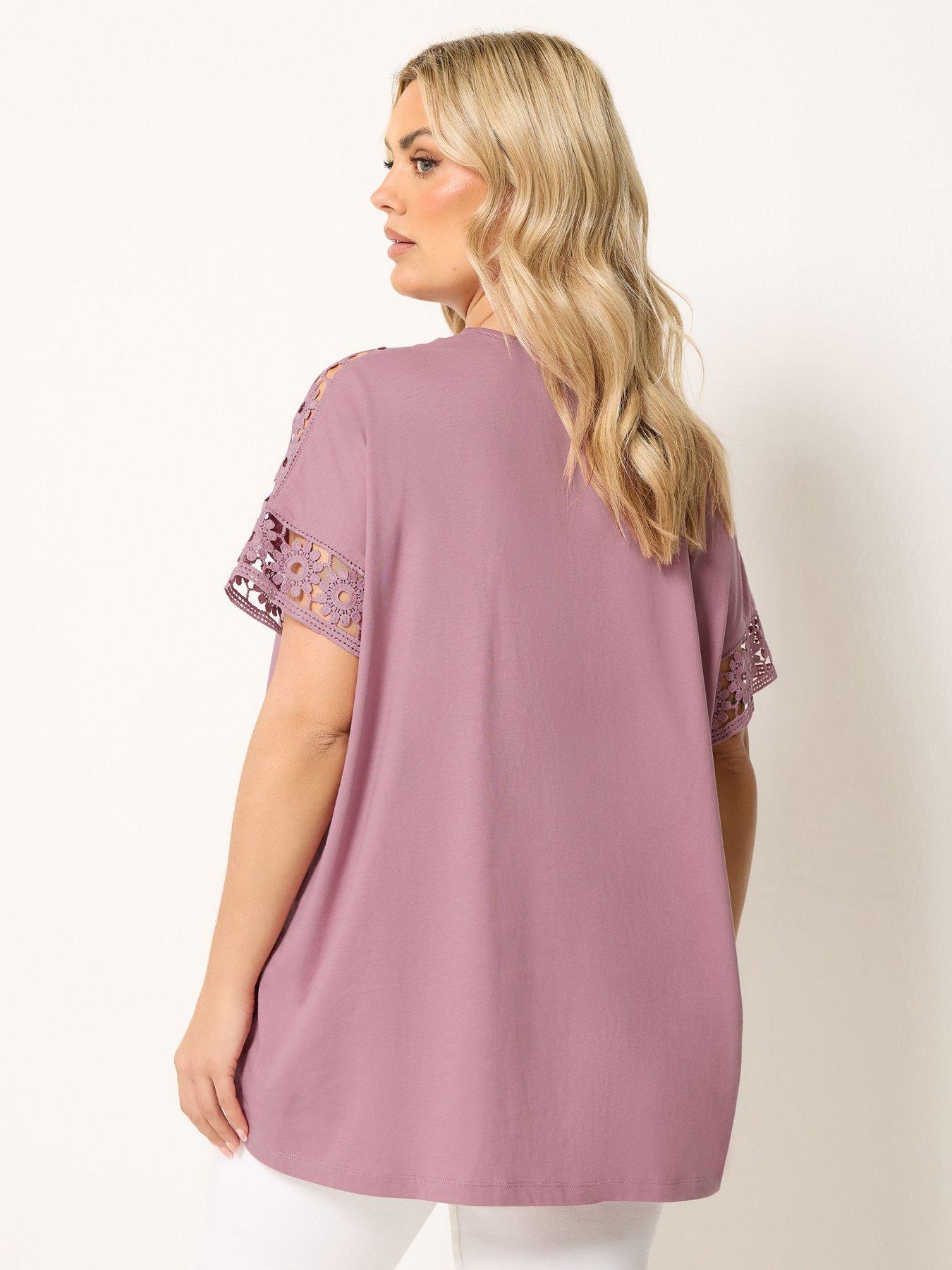 Image 2 of 4 of Yours Curve Boxy Crochet T-Shirt - Pink