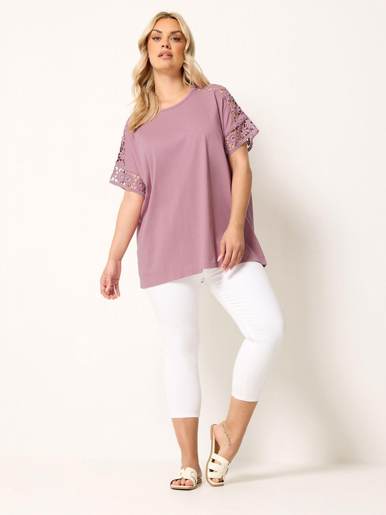 Image 3 of 4 of Yours Curve Boxy Crochet T-Shirt - Pink
