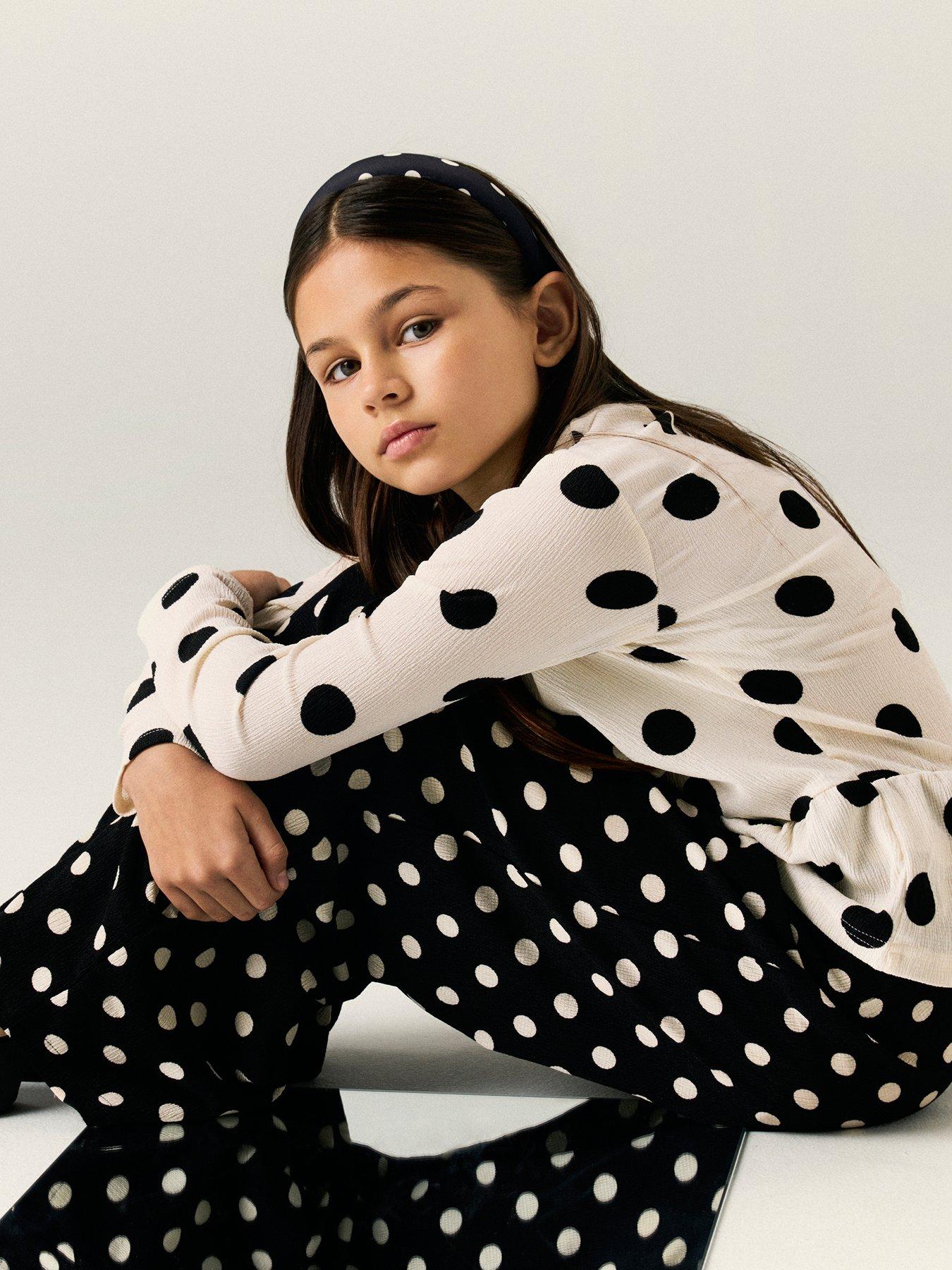 Name It Girls Spot Print Wide Leg Trousers - Black