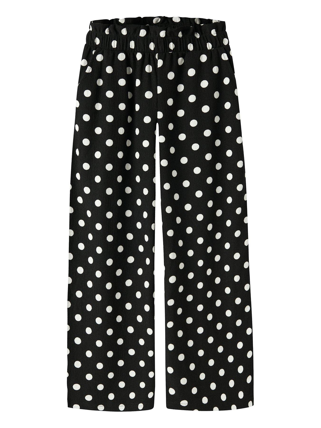 Image 2 of 4 of Name It Girls Spot Print Wide Leg Trousers - Black