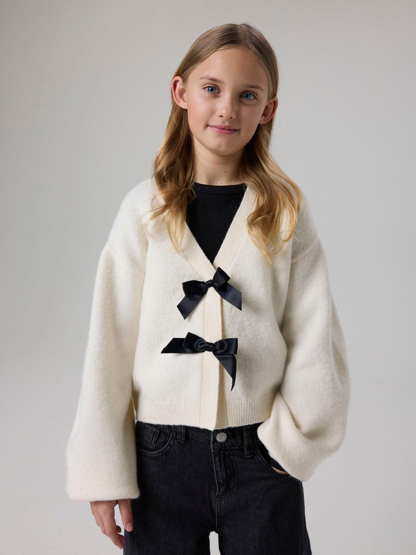 Image 1 of 4 of Name It Girls Bow Detail Cardigan - White