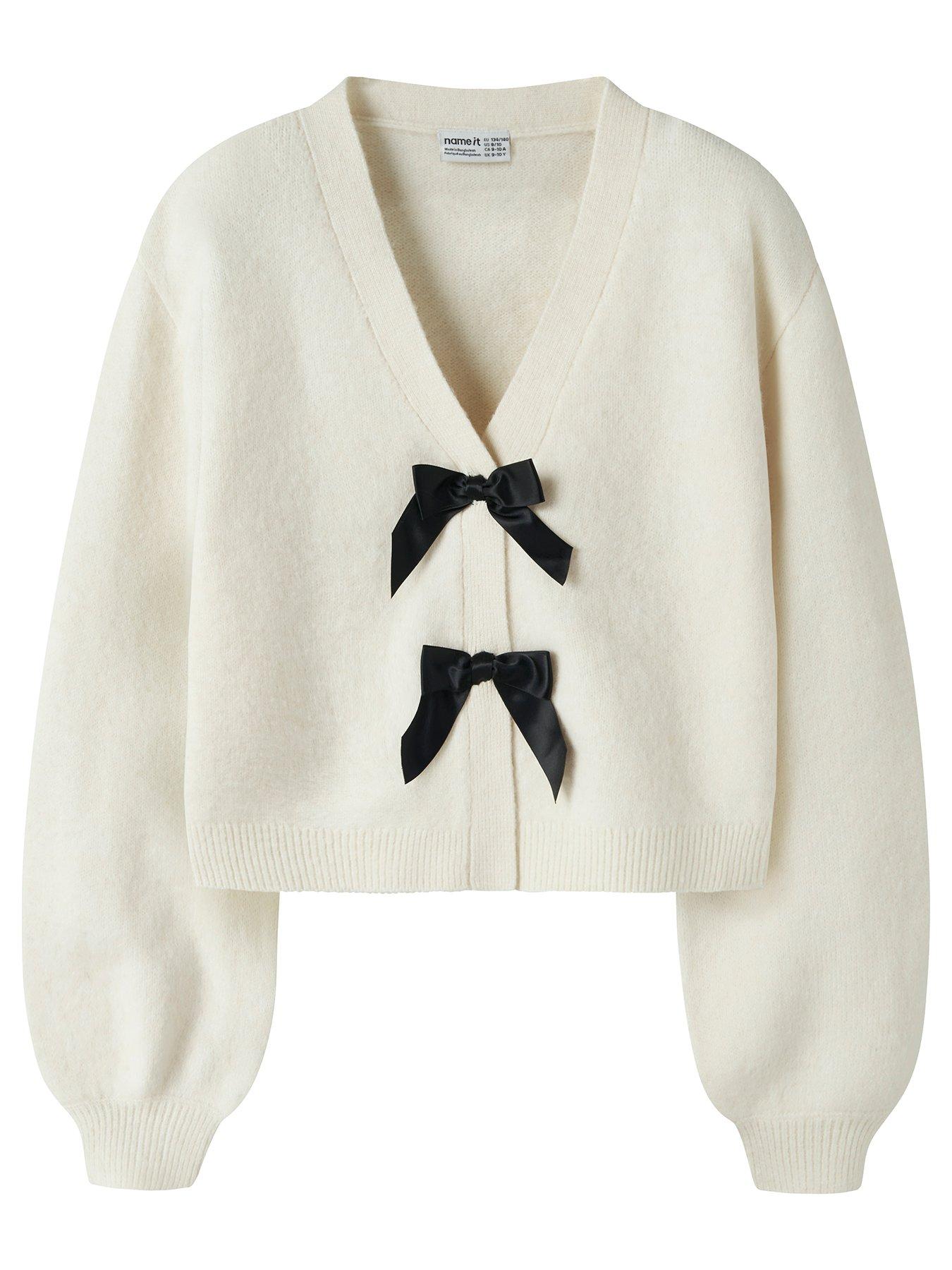 Image 2 of 4 of Name It Girls Bow Detail Cardigan - White