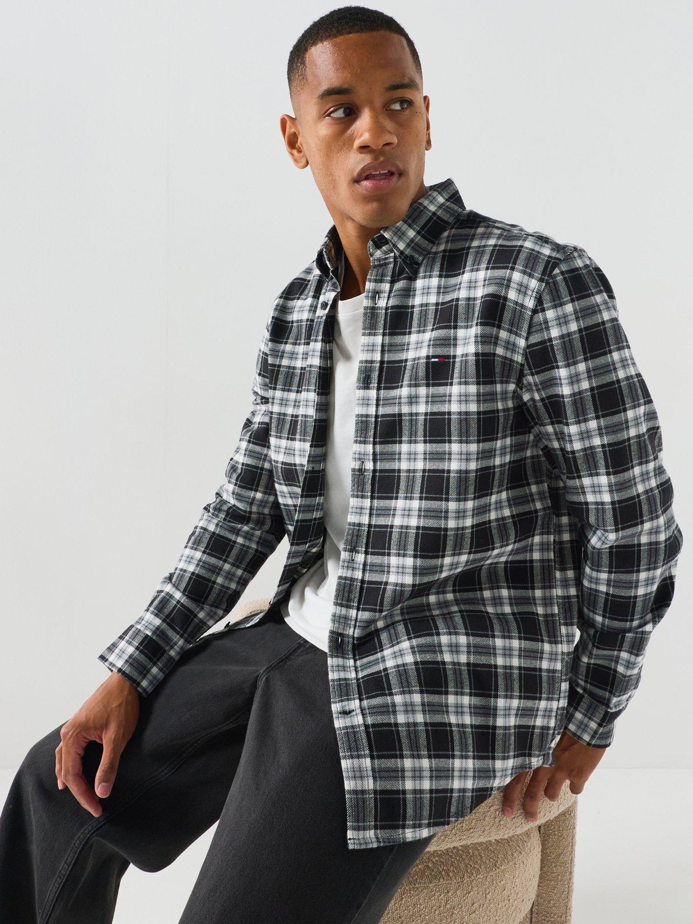 Image 1 of 6 of Tommy Jeans Regular Flannel Check Long Sleeve Shirt - Black