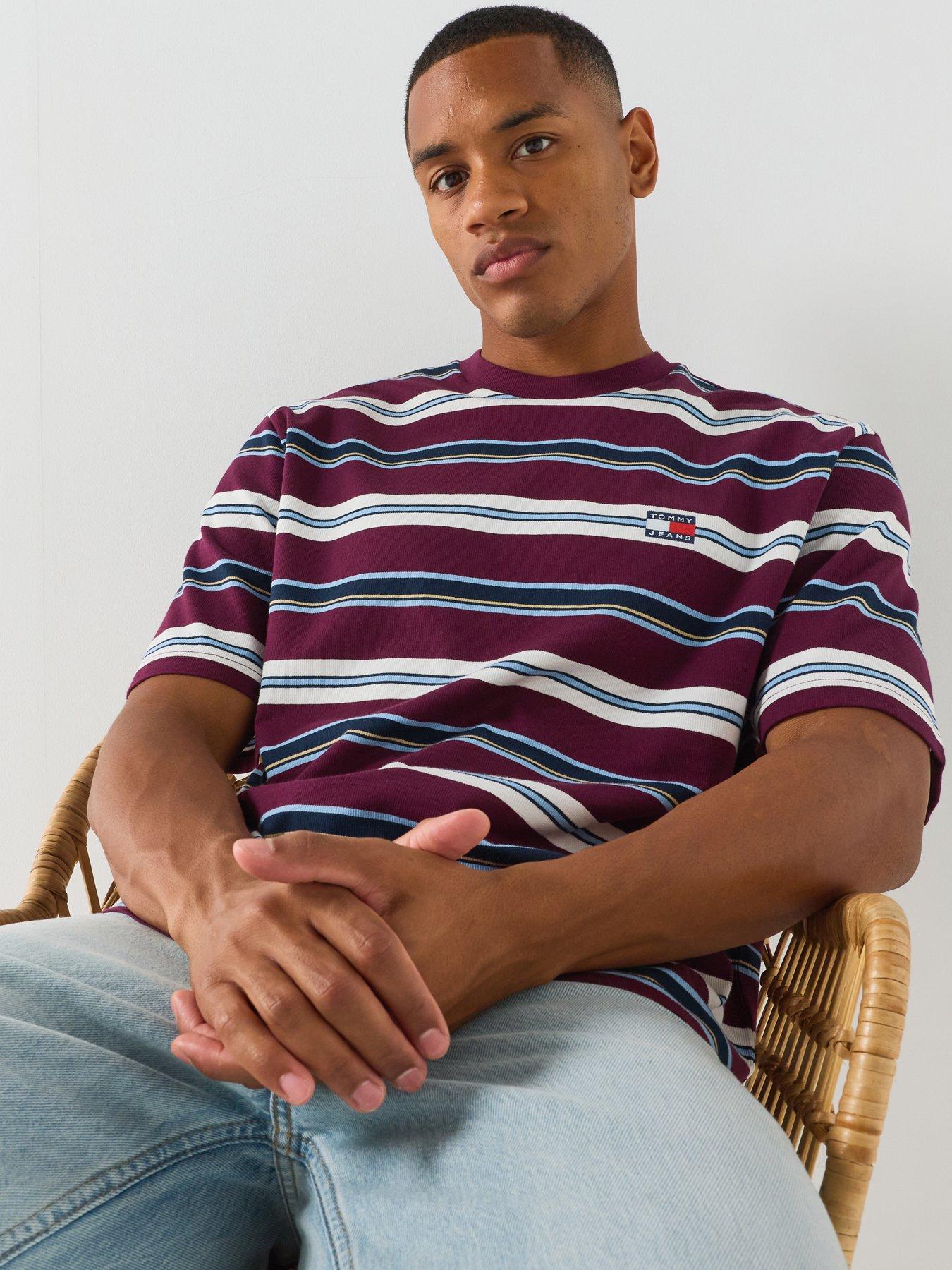 Image 1 of 6 of Tommy Jeans 90s Stripe Short Sleeve T-Shirt - Purple