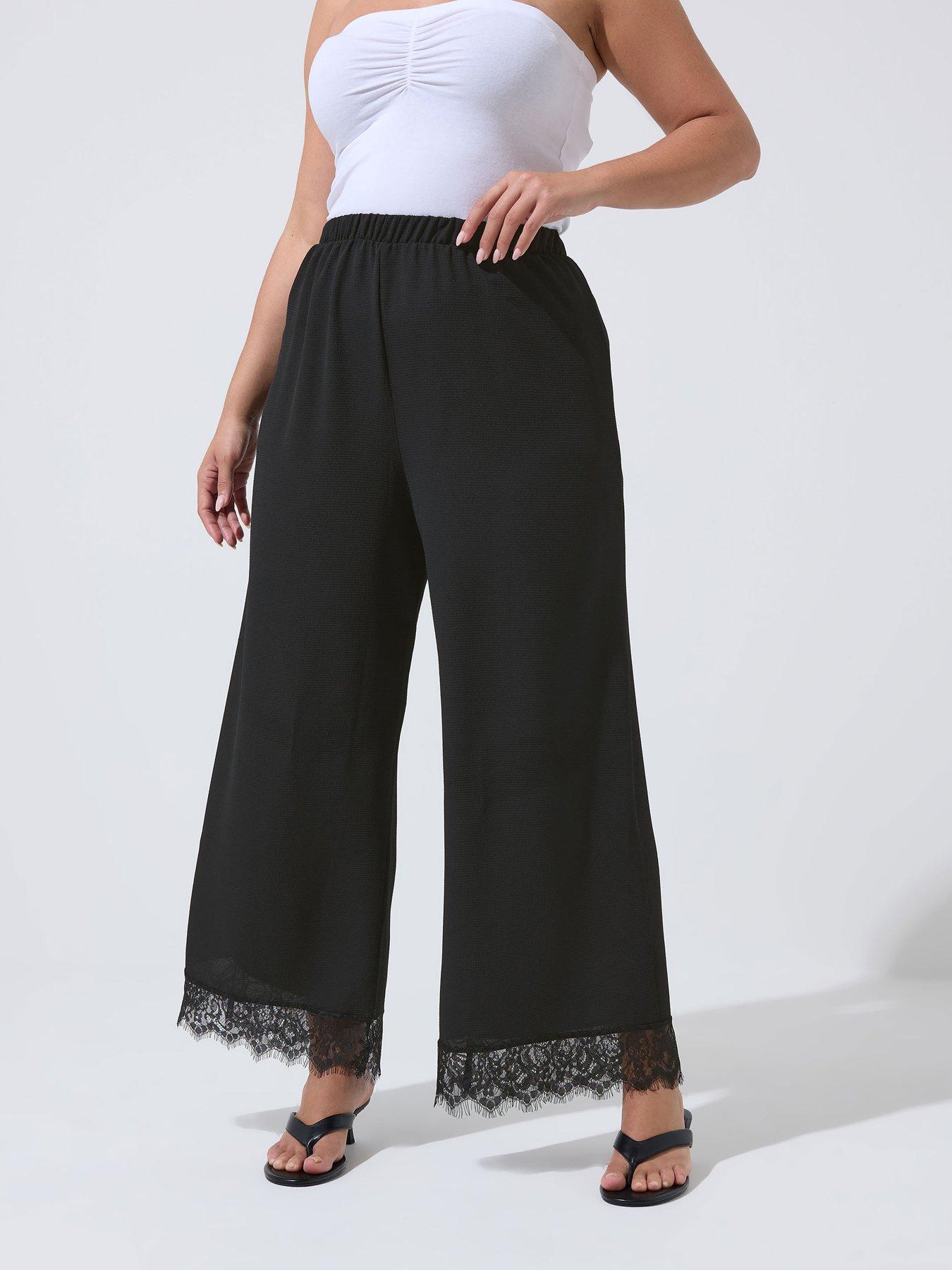 Yours Curve Lace Hem Trouser - Black