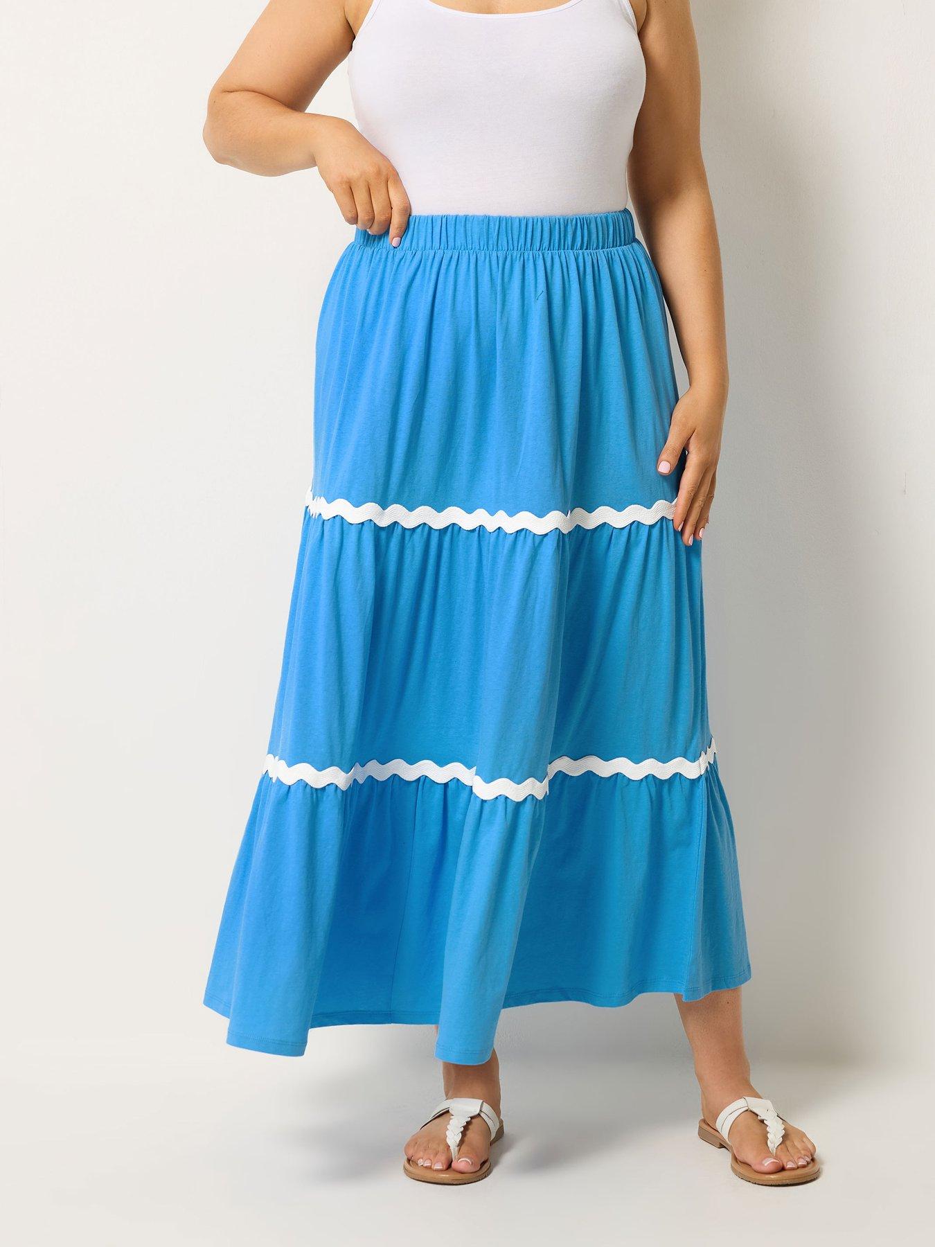 Image 1 of 4 of Yours Curve Ric Rac Jersey Skirt - Blue