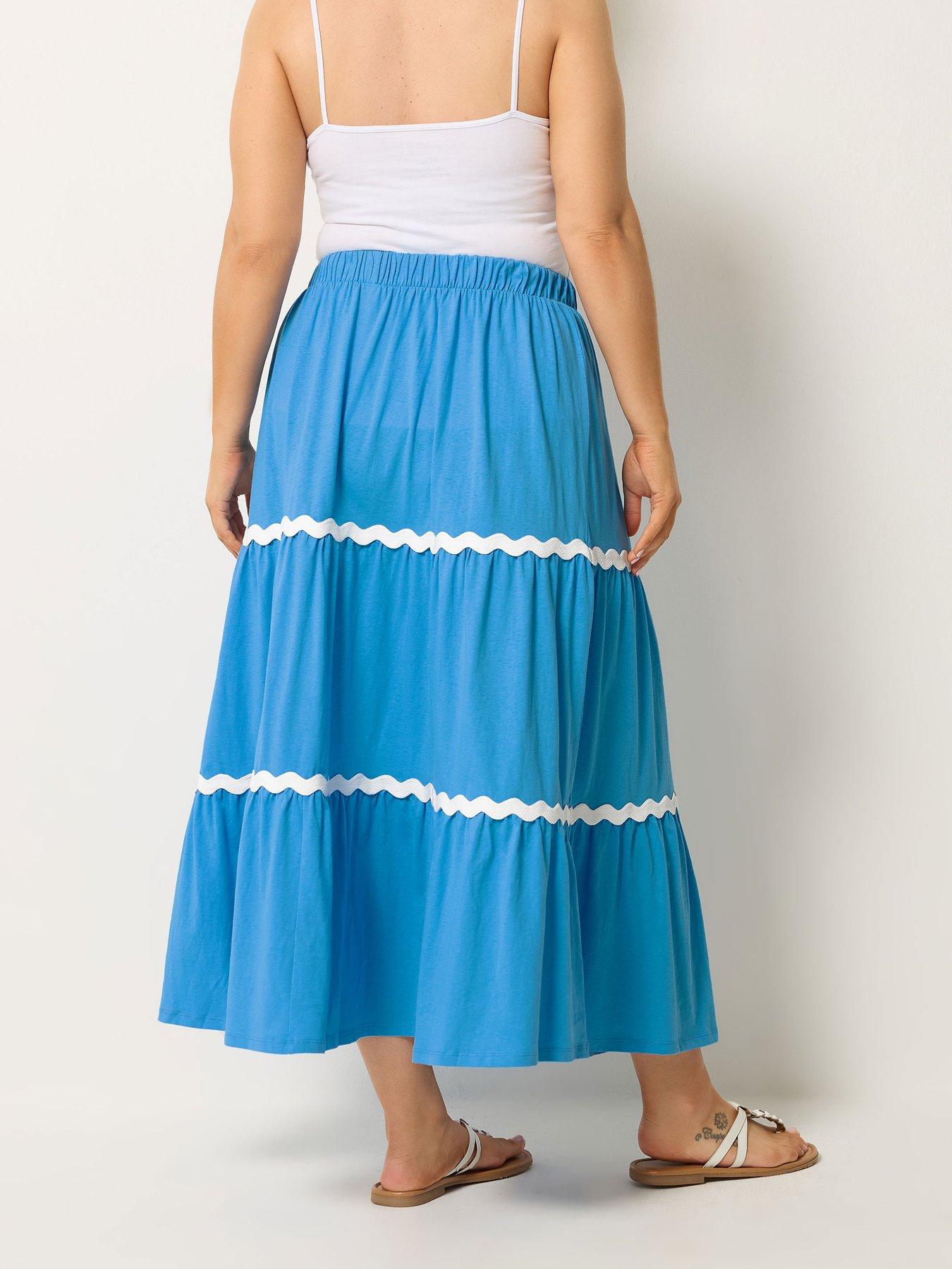 Image 2 of 4 of Yours Curve Ric Rac Jersey Skirt - Blue