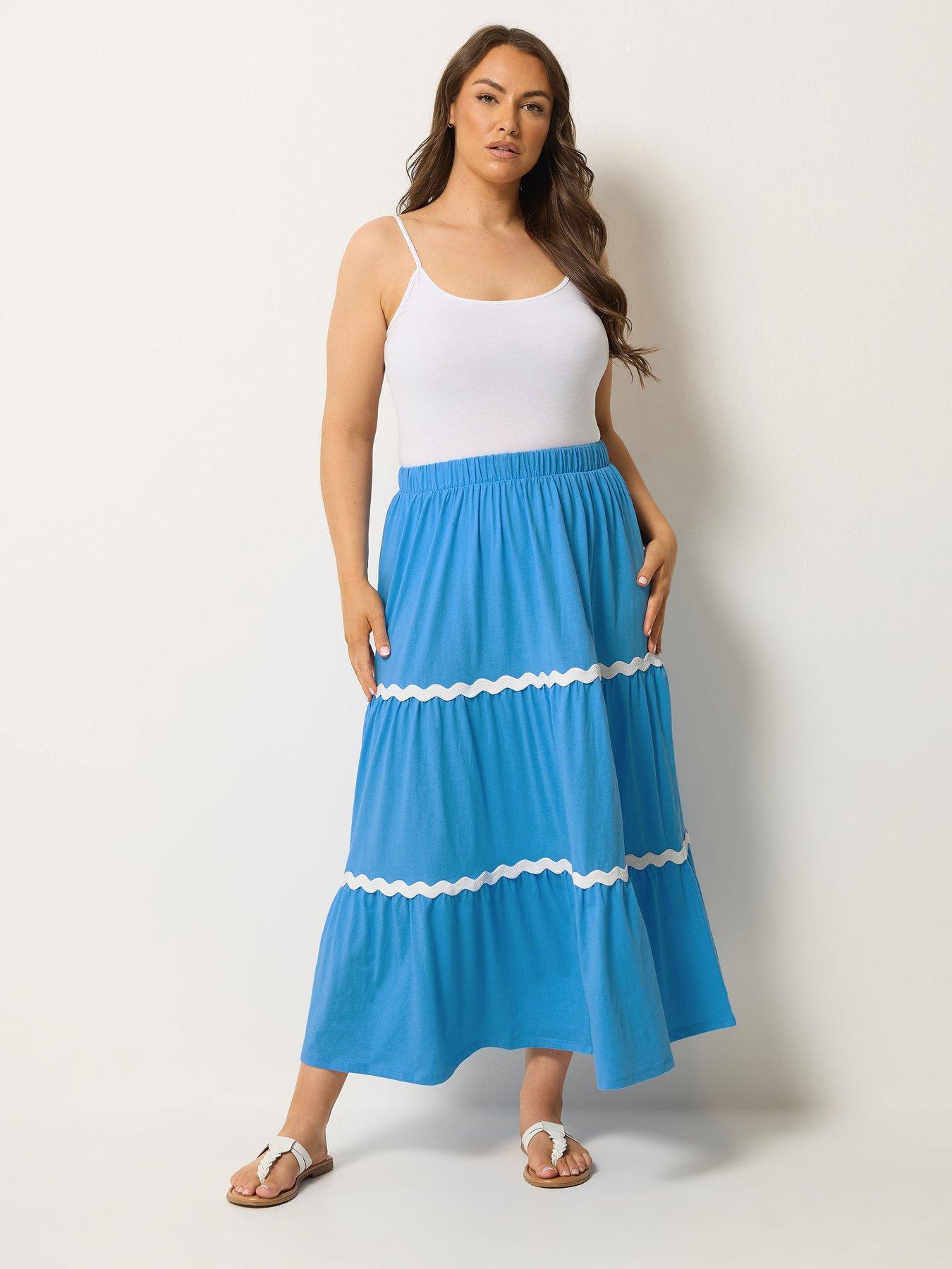 Image 3 of 4 of Yours Curve Ric Rac Jersey Skirt - Blue