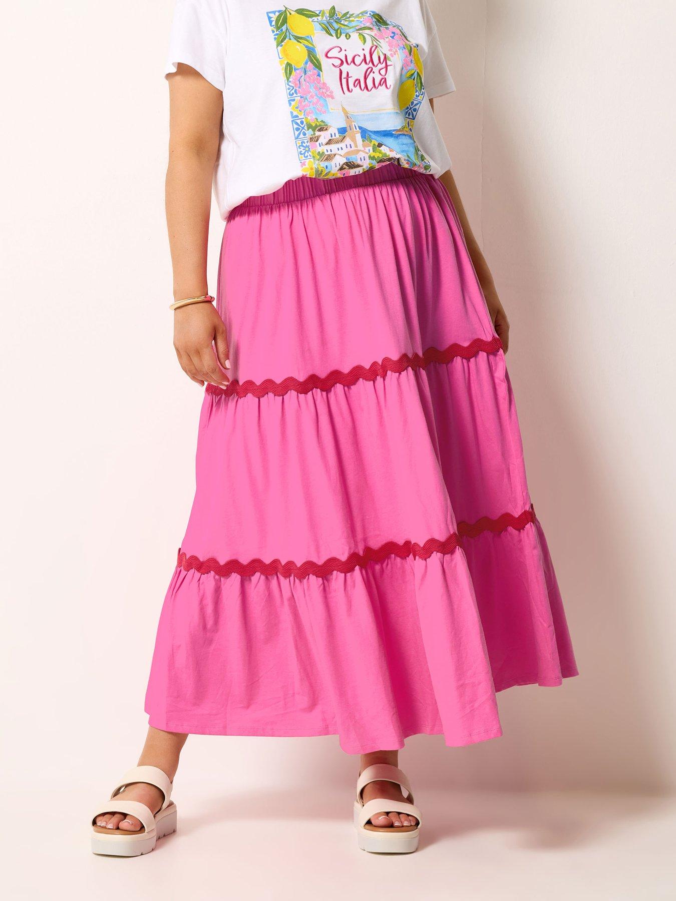 Image 1 of 4 of Yours Curve Ric Rac Jersey Skirt - Red