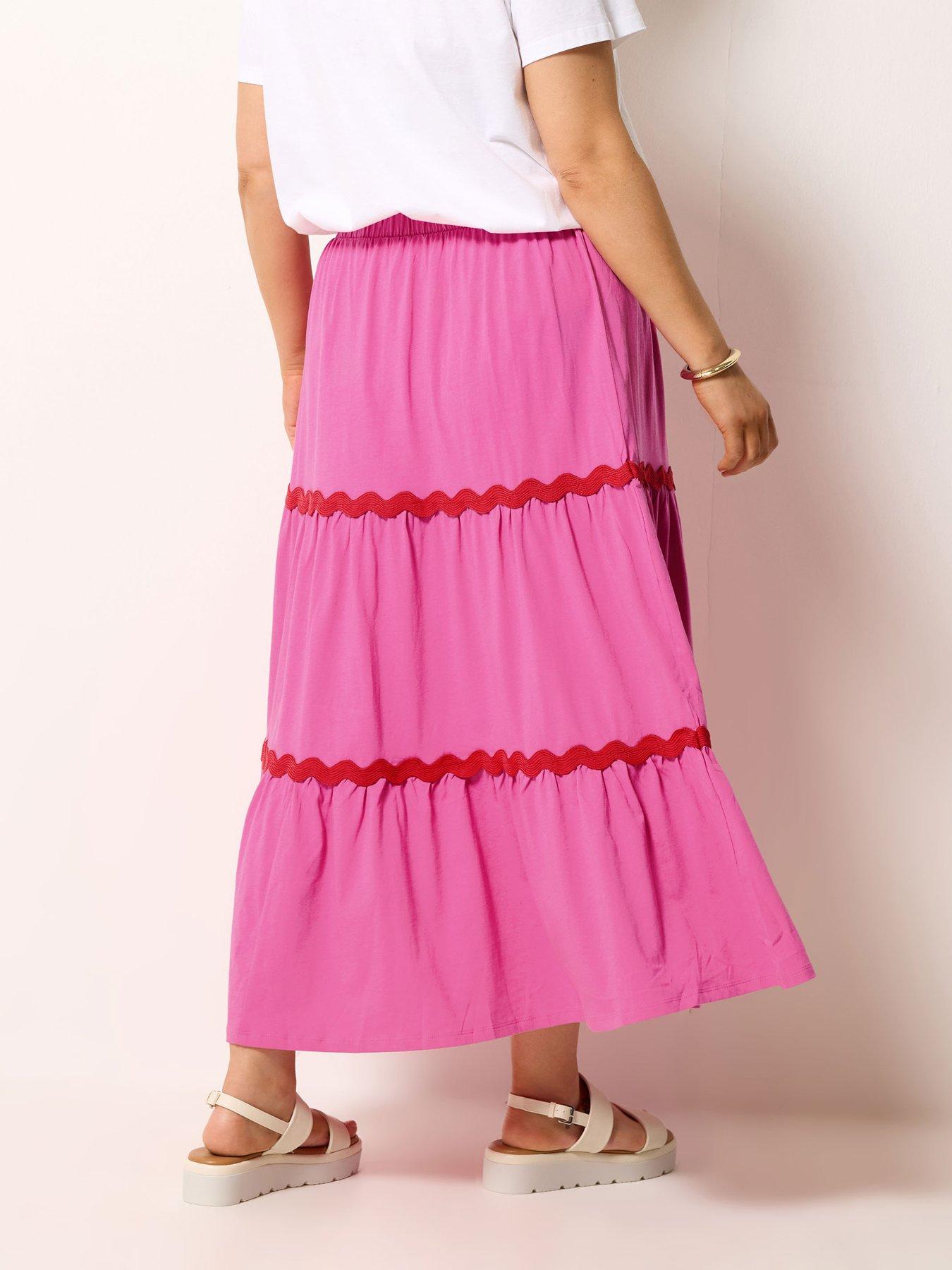 Image 2 of 4 of Yours Curve Ric Rac Jersey Skirt - Red