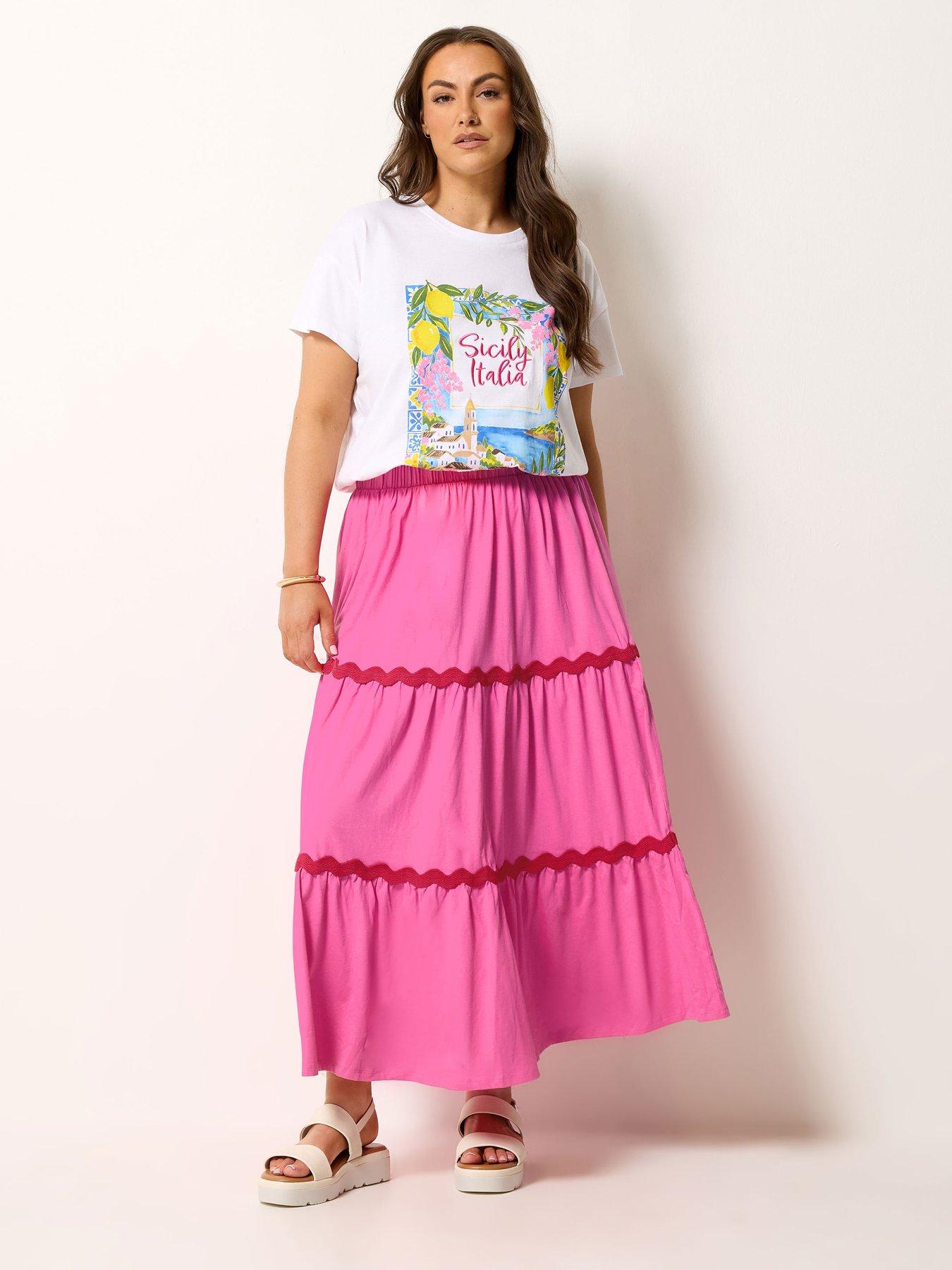 Image 3 of 4 of Yours Curve Ric Rac Jersey Skirt - Red
