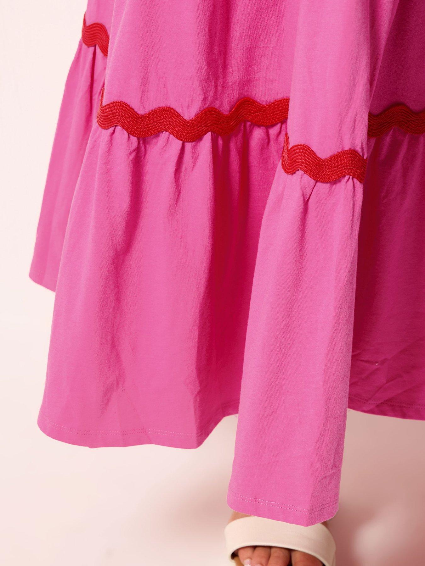 Image 4 of 4 of Yours Curve Ric Rac Jersey Skirt - Red