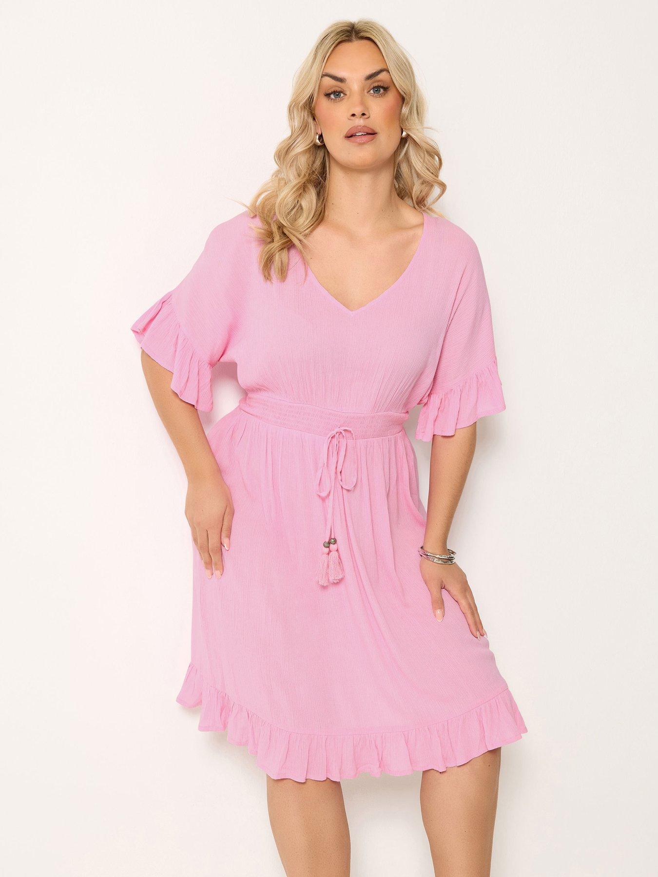 Yours Curve Mini Crinkle Beach Cover Up - Pink