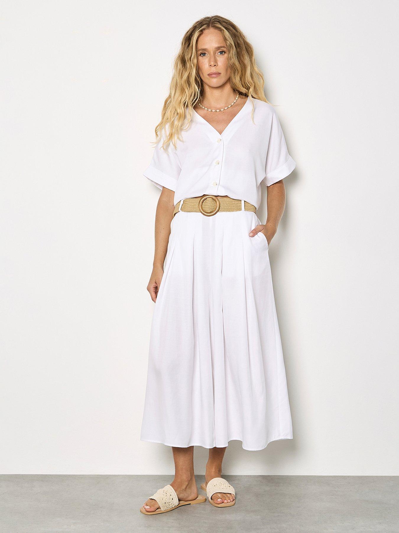 Image 3 of 5 of Apricot Linen Button Front Top - White