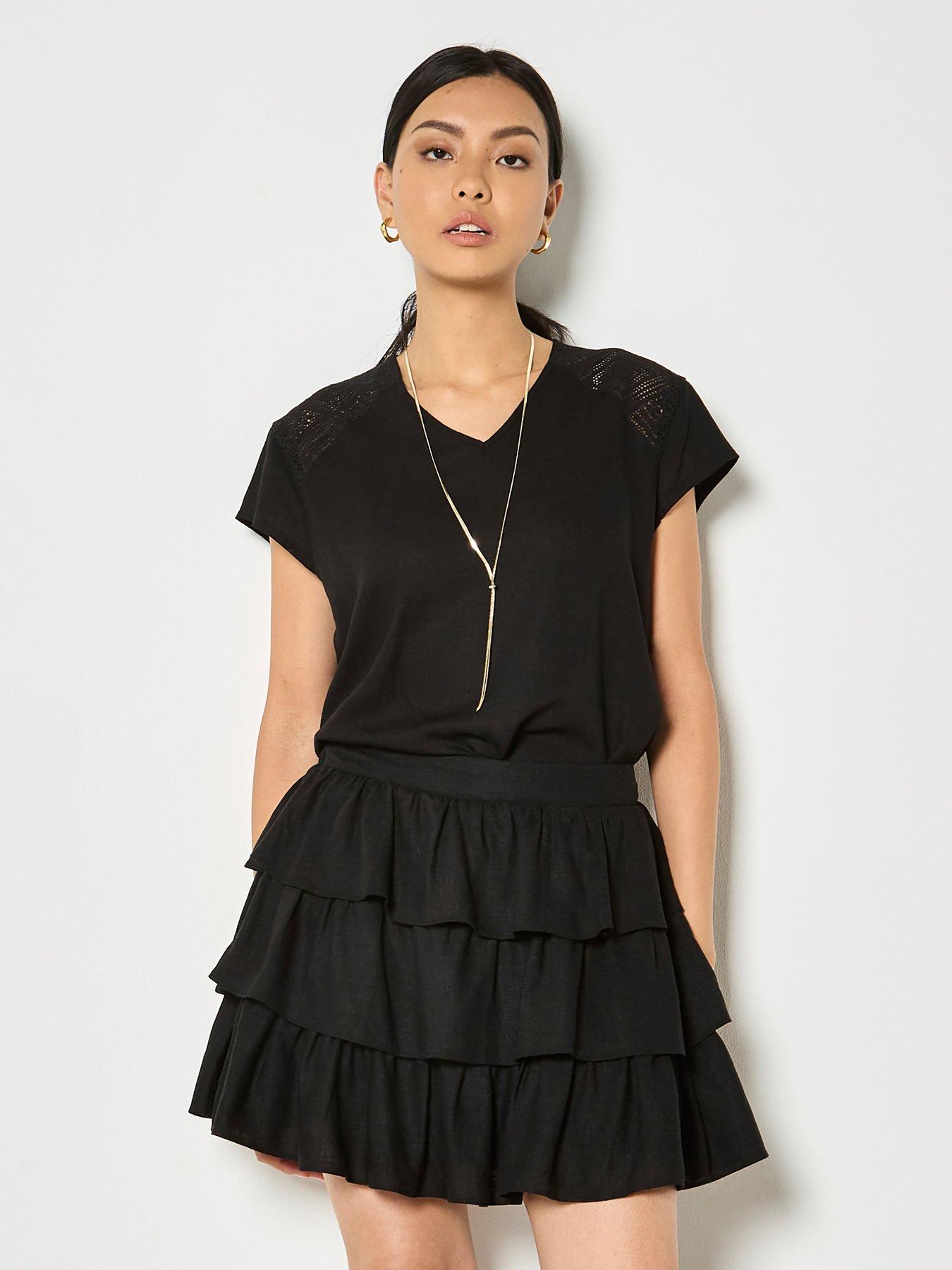 Apricot Frill Layered Mini Skirt - Black