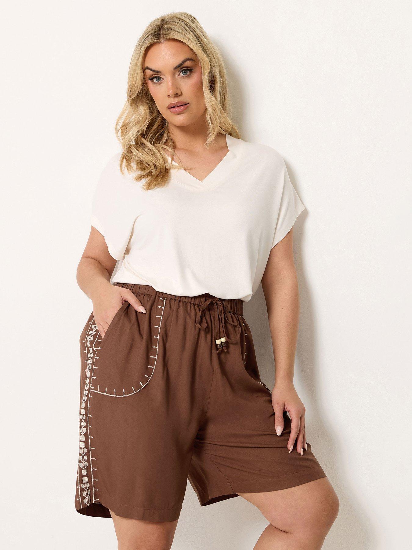 Yours Curve Beaded Embroidery Shorts - Brown
