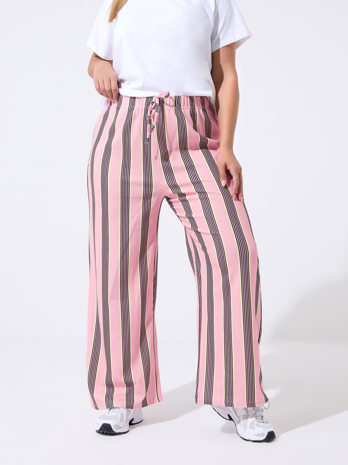 Yours LIMITED COLLECTION Curve Striped Wide Leg Trousers - Pink
