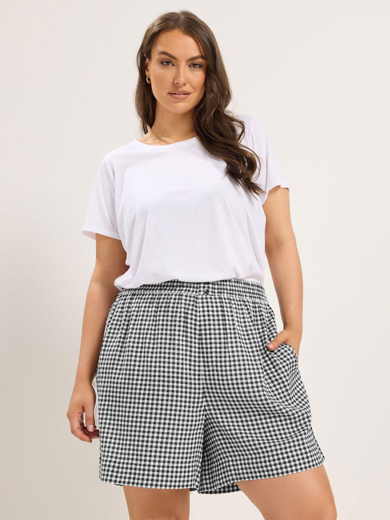 Yours Curve Gingham Shorts - Black