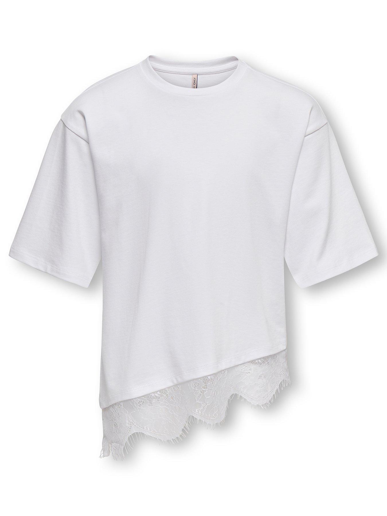 Only Kids Girls Asymmetric Lace T-shirt - White