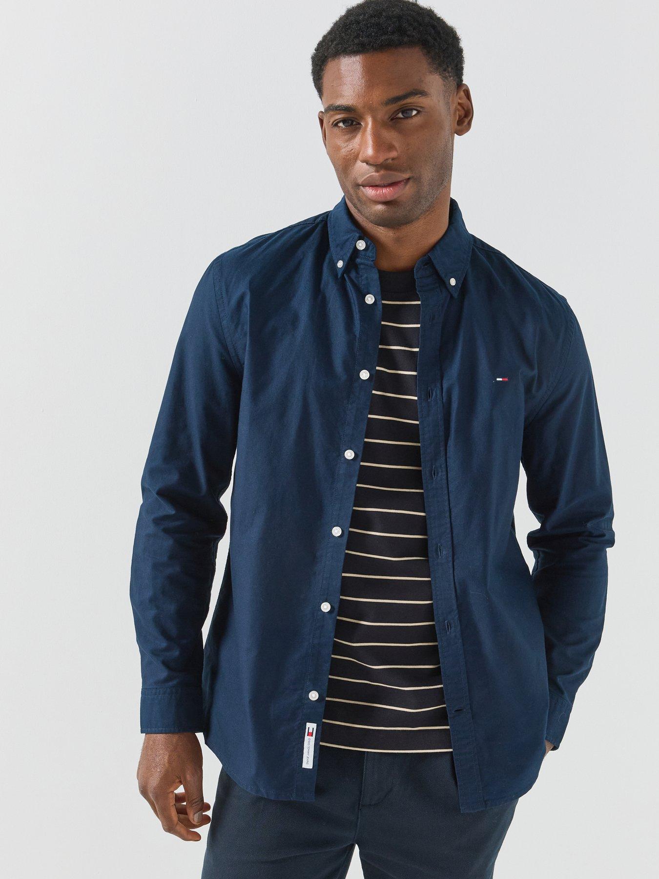 Image 1 of 6 of Tommy Jeans Mens Oxford Button-Down Long Sleeve Shirt - Navy
