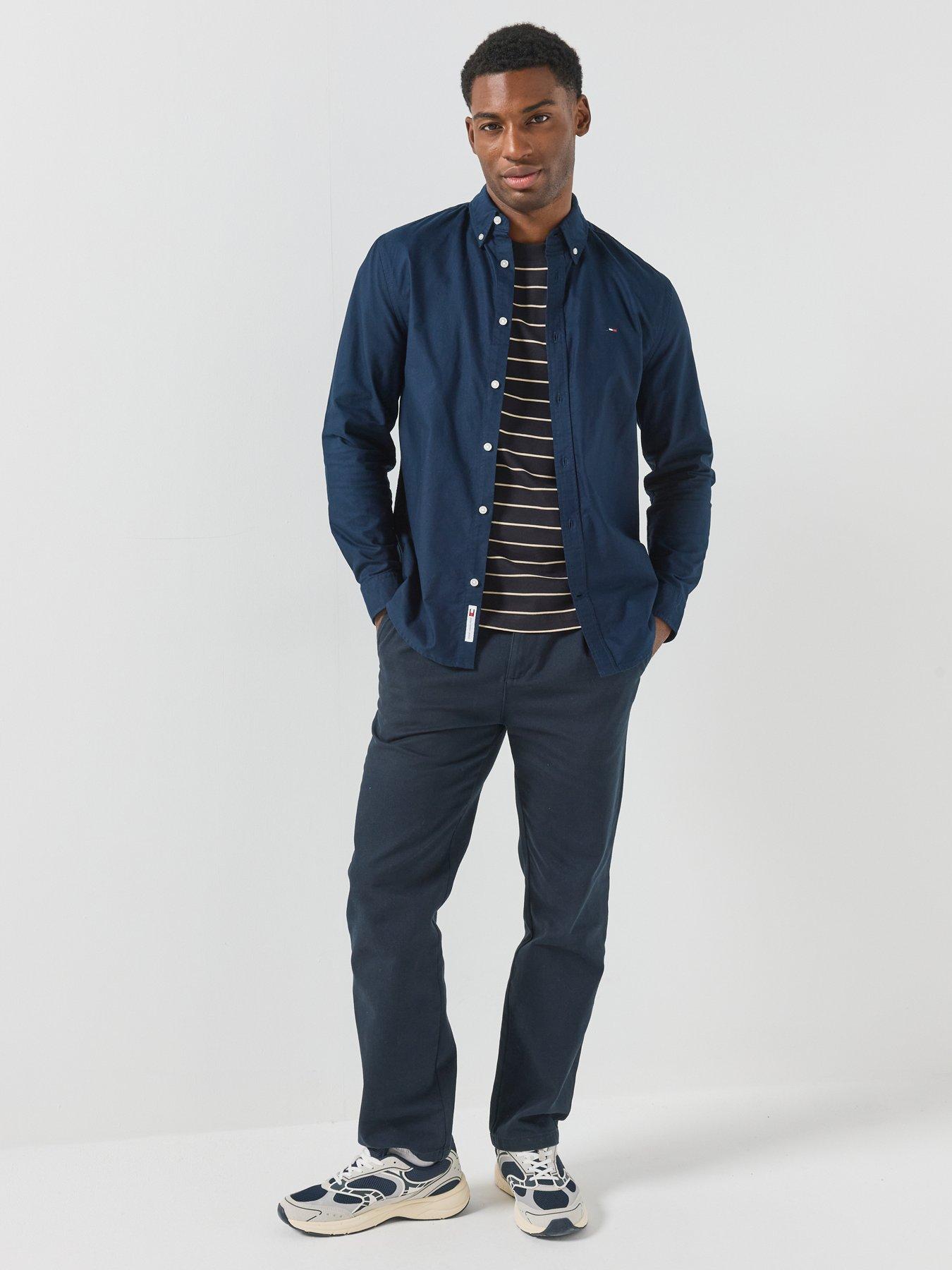Image 3 of 6 of Tommy Jeans Mens Oxford Button-Down Long Sleeve Shirt - Navy
