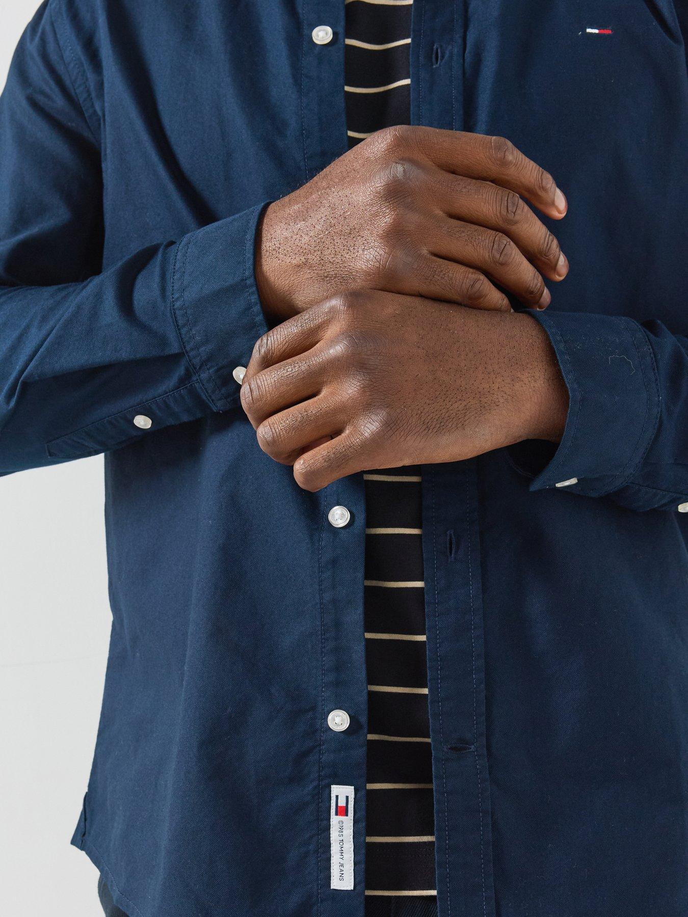 Image 4 of 6 of Tommy Jeans Mens Oxford Button-Down Long Sleeve Shirt - Navy