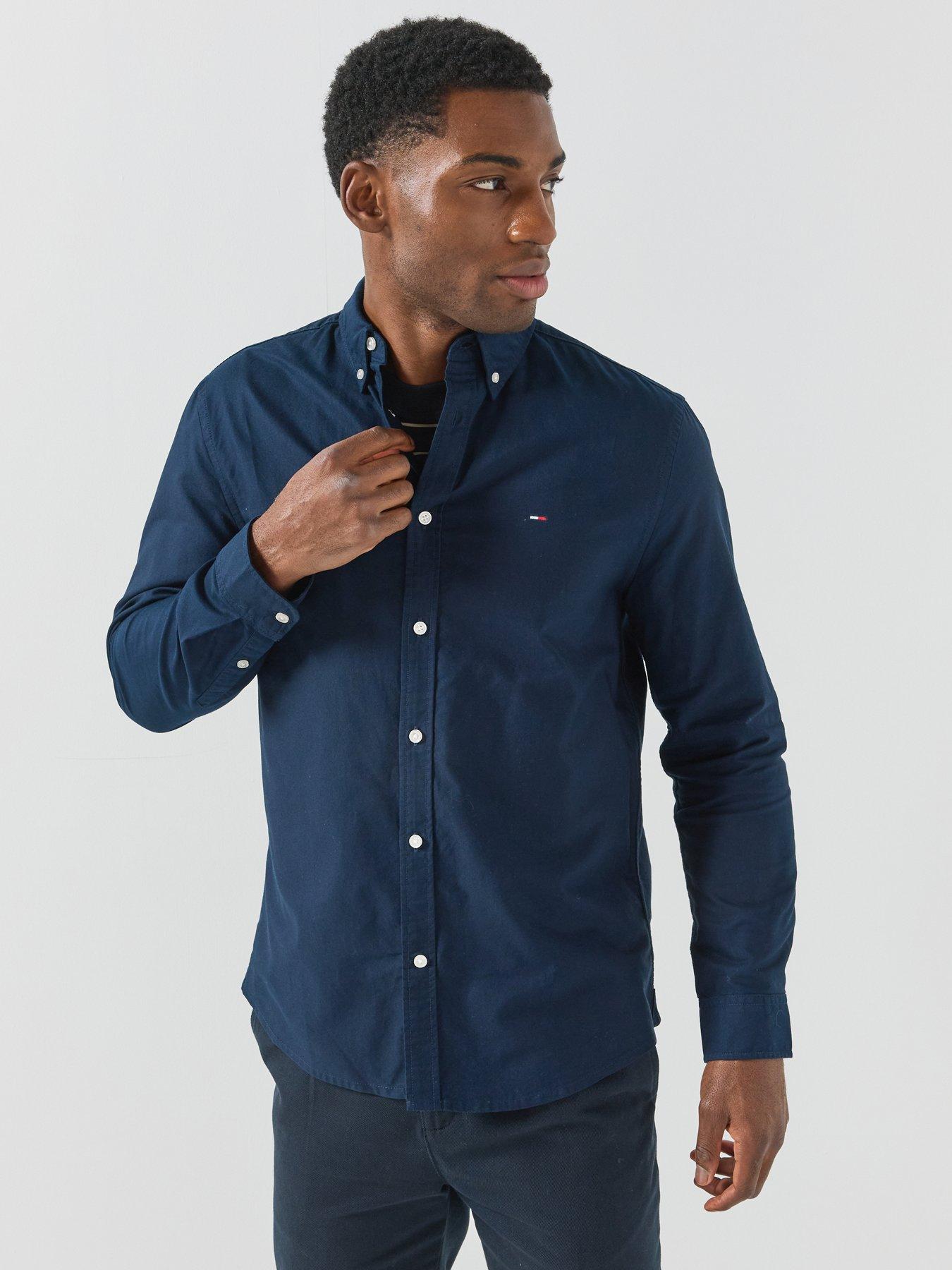 Image 5 of 6 of Tommy Jeans Mens Oxford Button-Down Long Sleeve Shirt - Navy