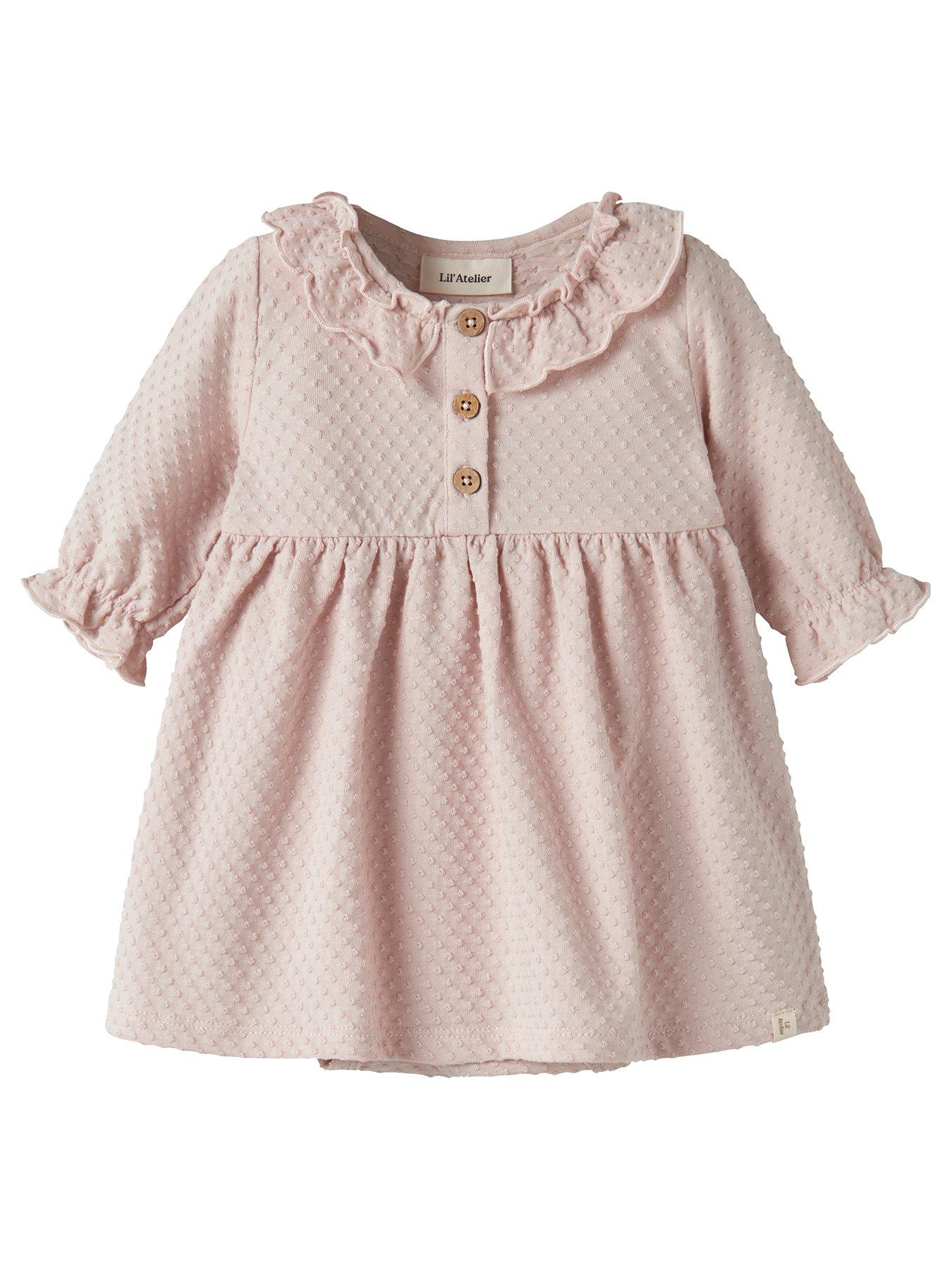 Lil Atelier Baby Girls Spot Texture Long Sleeve Body Dress - Light Pink