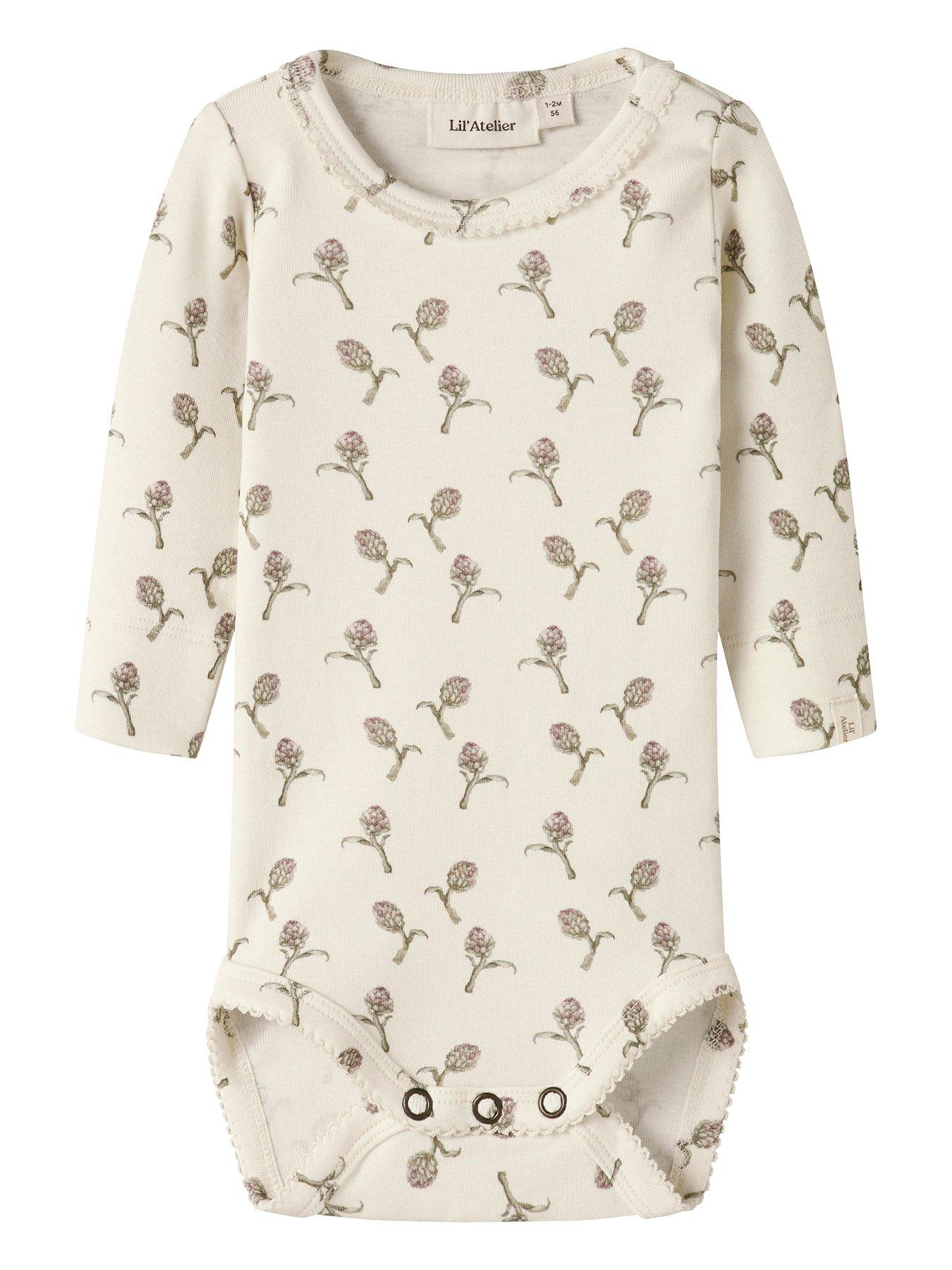 Lil Atelier Baby Girls Printed Long Sleeve Bodysuit - Cream