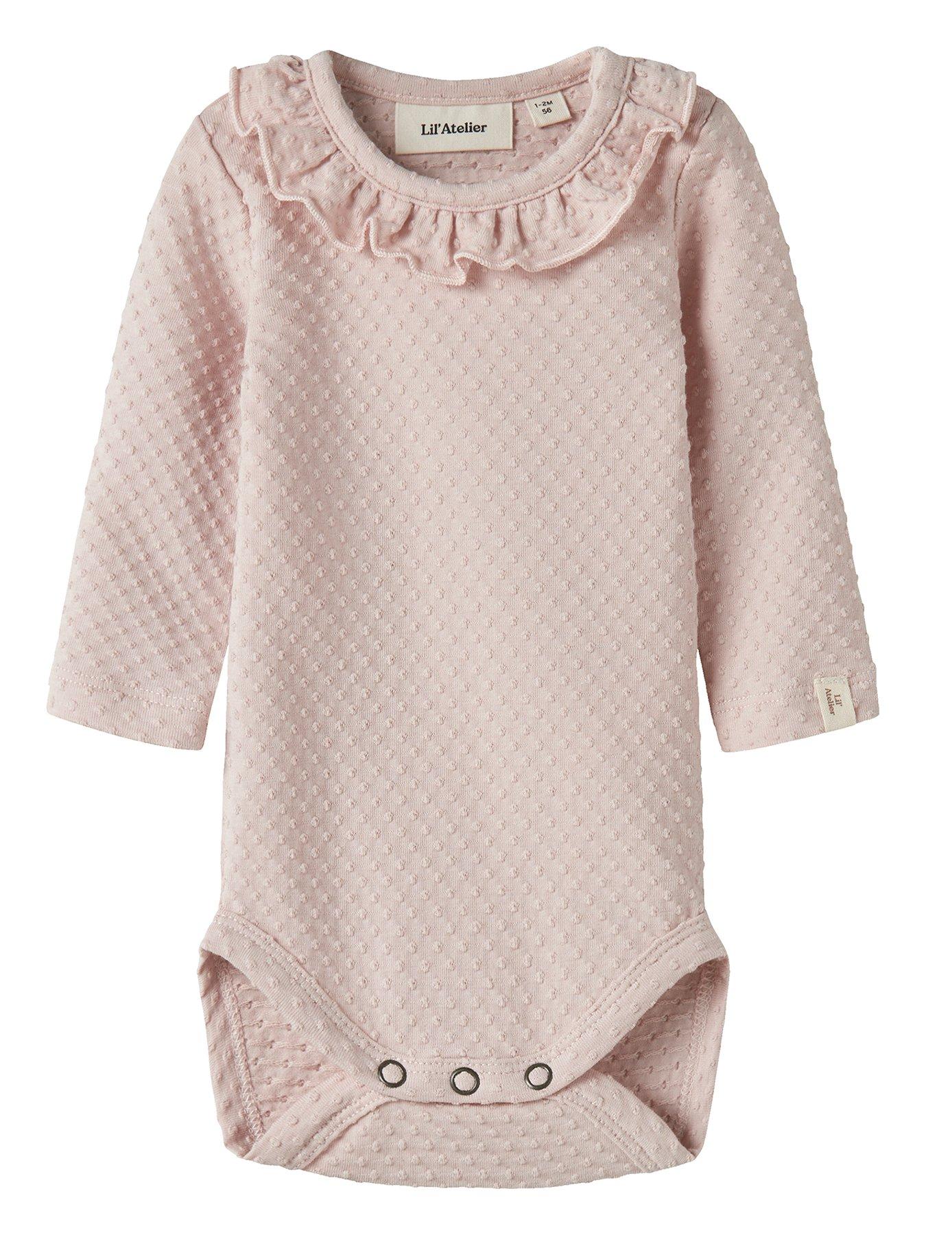 Lil Atelier Baby Girls Spot Texture Long Sleeve Bodysuit - Light Pink