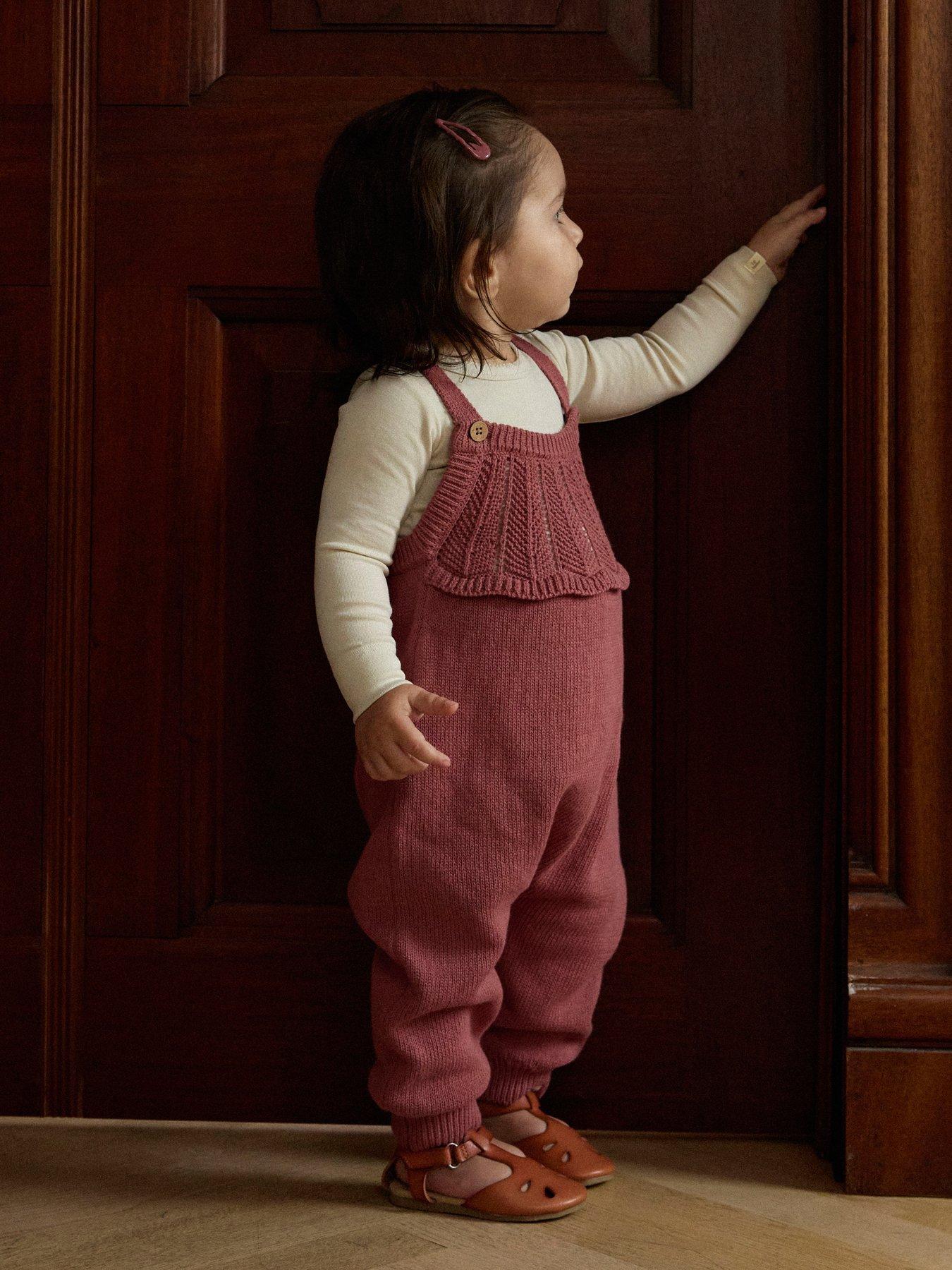Lil Atelier Baby Girls Knitted Dungarees - Dark Pink