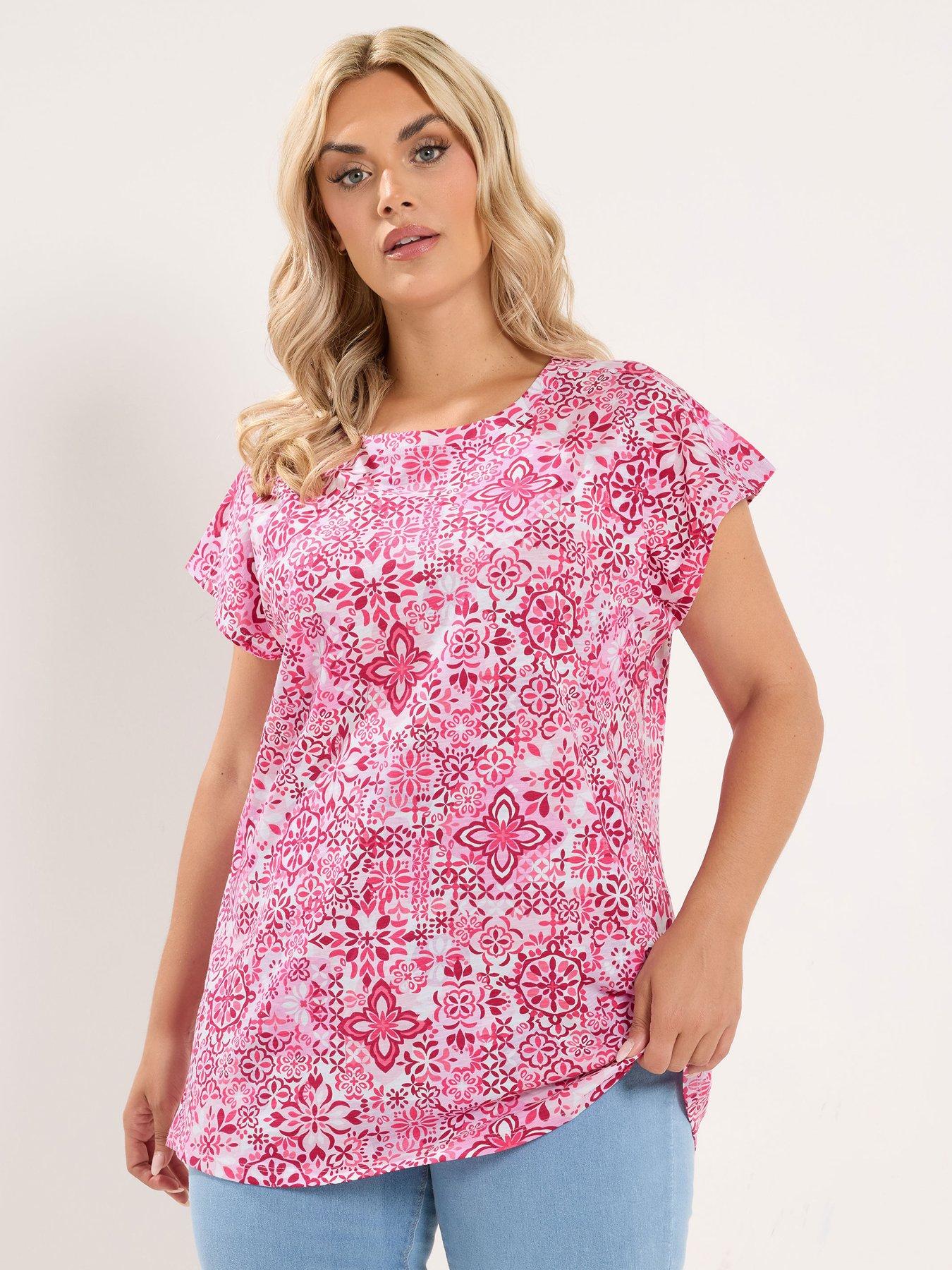Yours Curve Grown On Tile Print Slub T-shirt