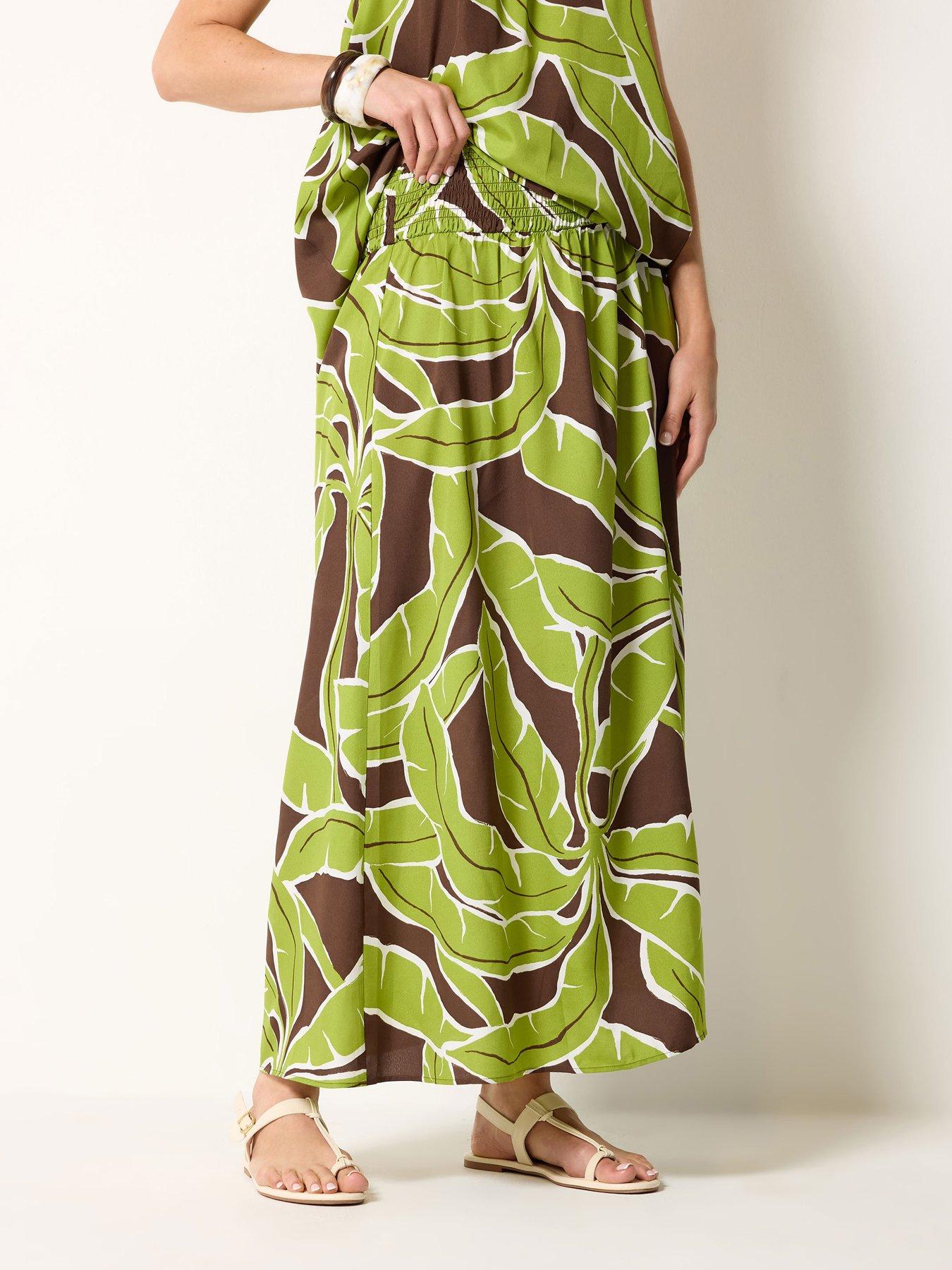 Long Tall Sally Palm Maxi Co-Ord Skirt - Green