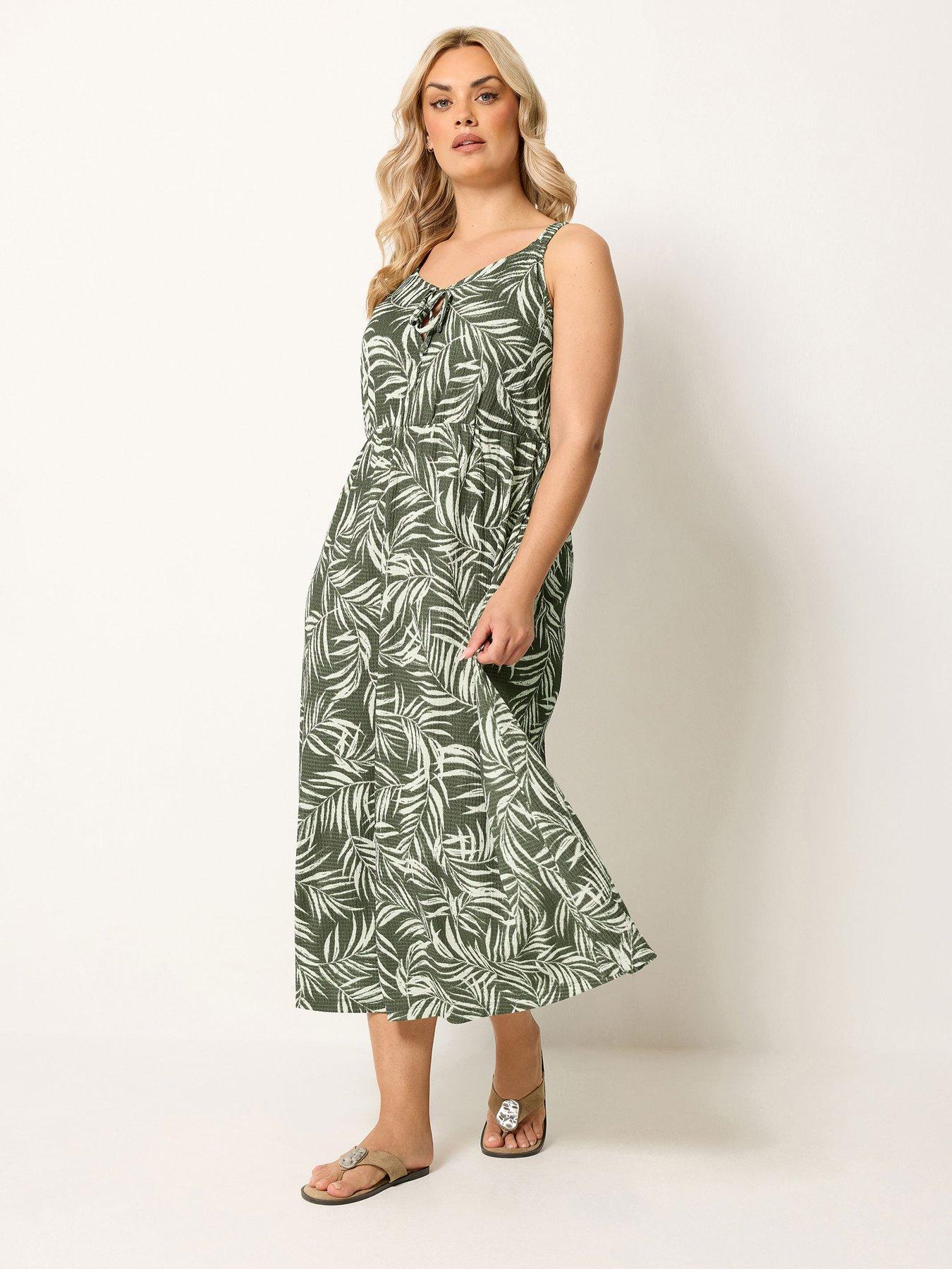Yours Curve Textured Keyhole A-Line Dress - Green